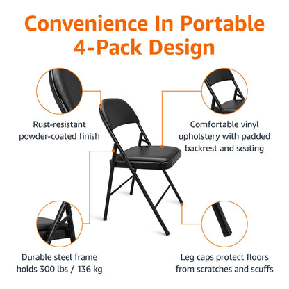 Amazon Basics Folding Metal Chairs, 4-Pack