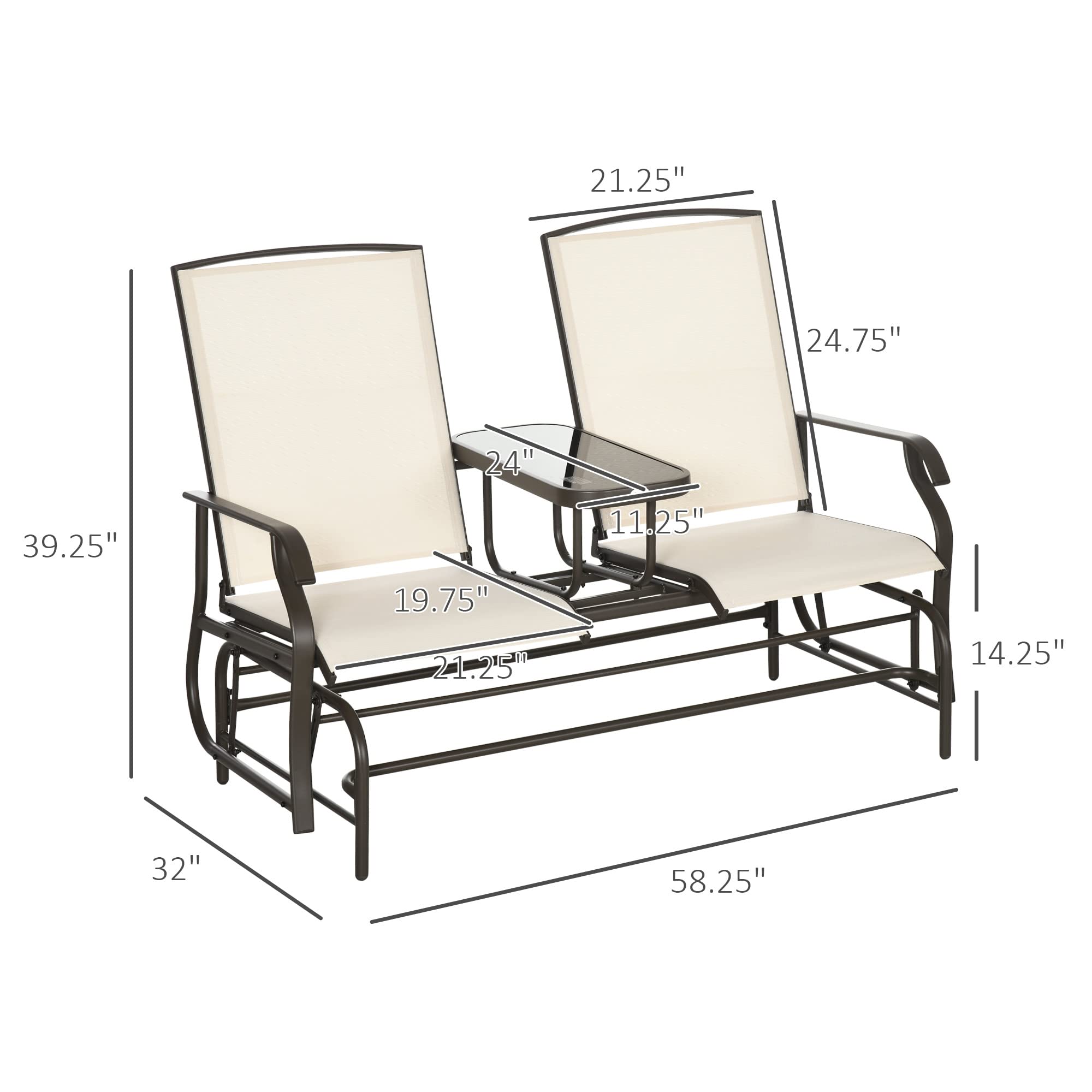 Outsunny Outdoor Glider Bench with Center Table