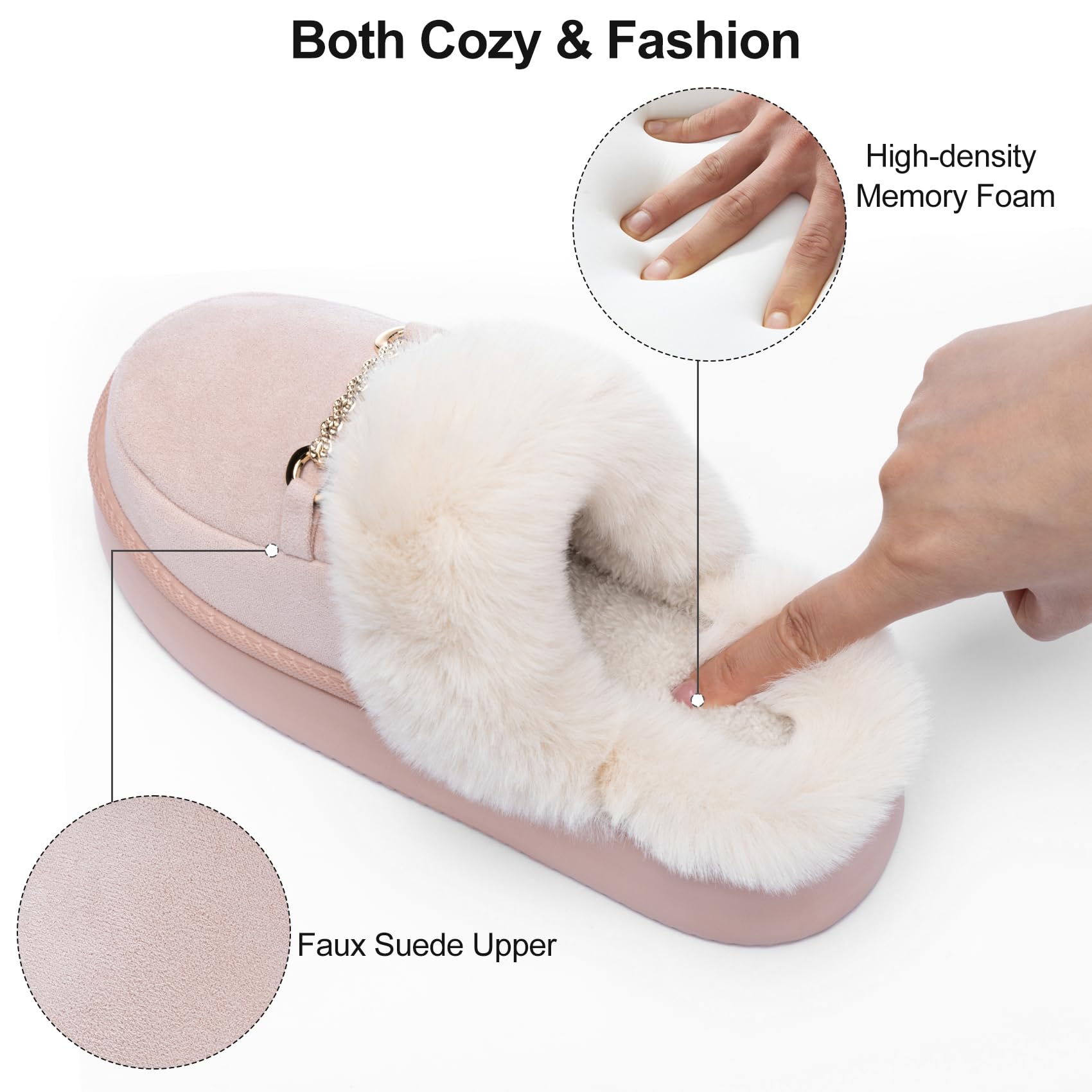 GOEWY Women's Fuzzy Memory Foam Slippers