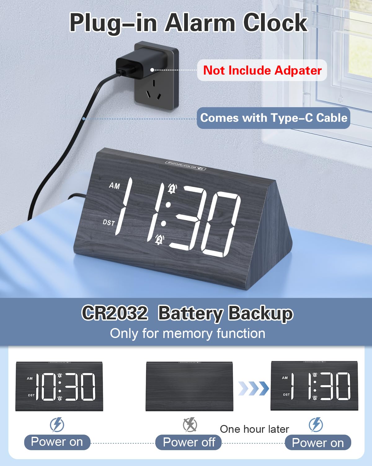 Bomivoi Wooden Digital Alarm Clock with Snooze
