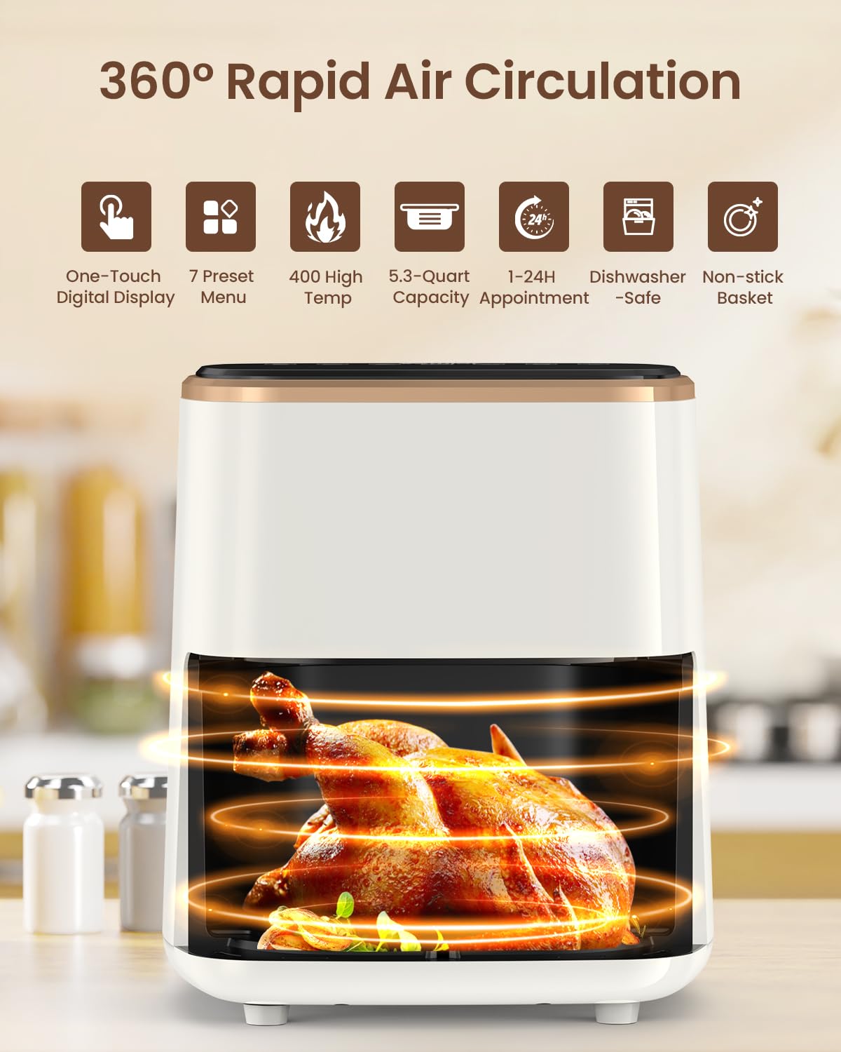 VEWIOR 5.3Qt Air Fryer with Touchscreen