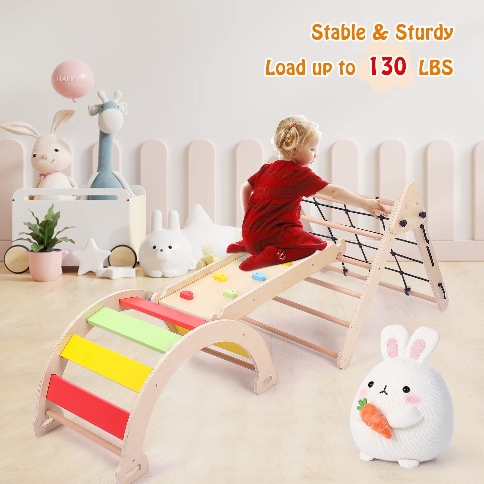 3-in-1 Wooden Toddler Indoor Gym Playset