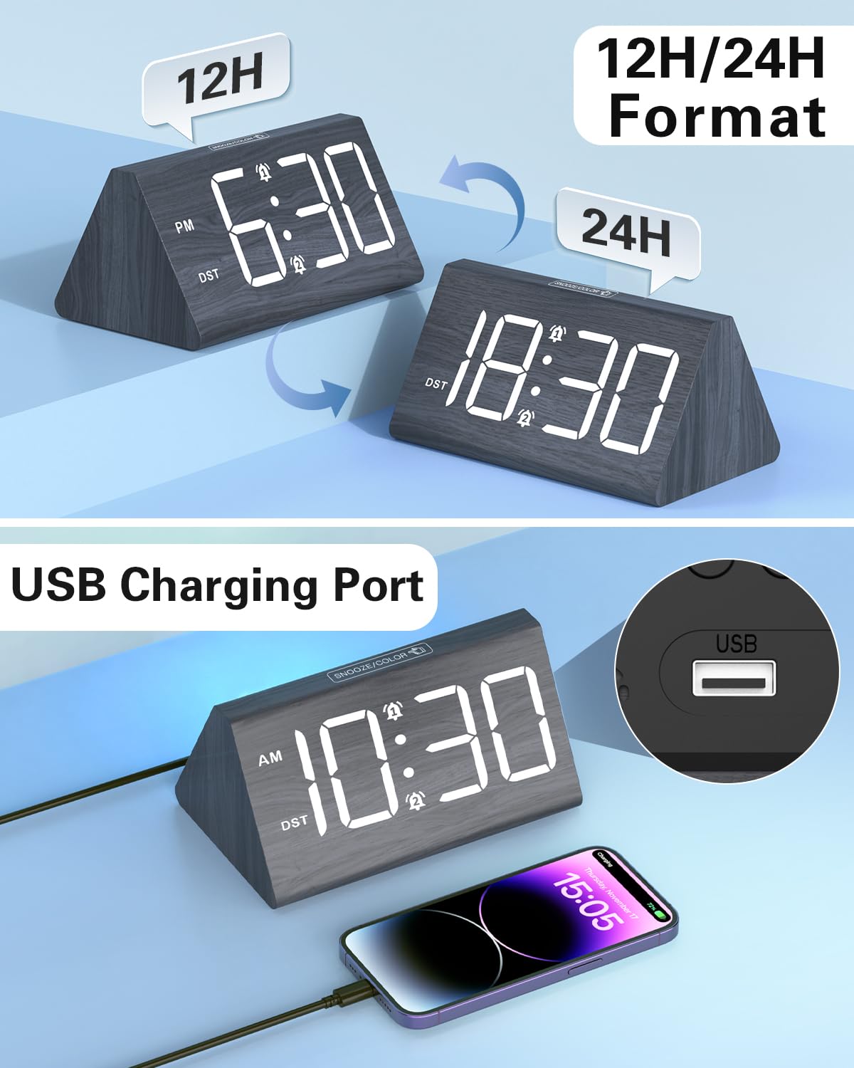 Bomivoi Wooden Digital Alarm Clock with Snooze