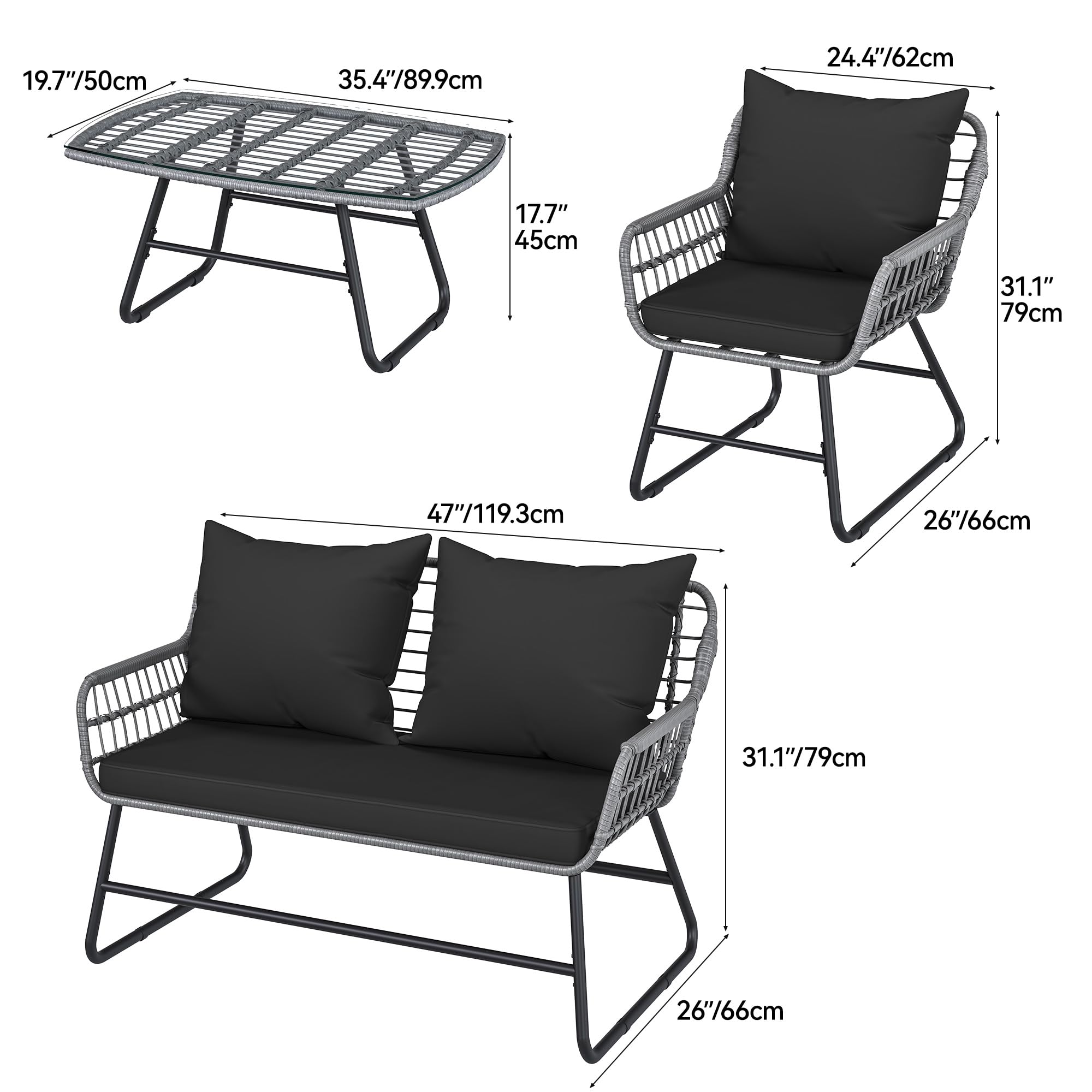 YITAHOME 4-Piece Wicker Patio Furniture Set