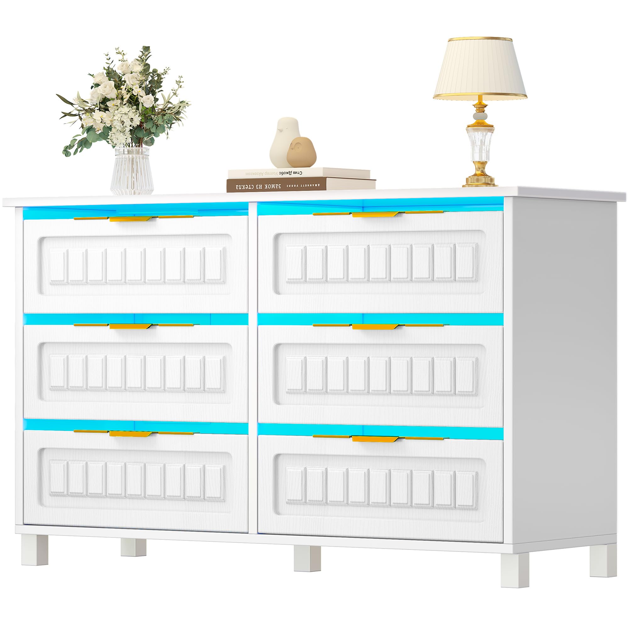 DWVO 6-Drawer Dresser with LED Lights and Charging Station