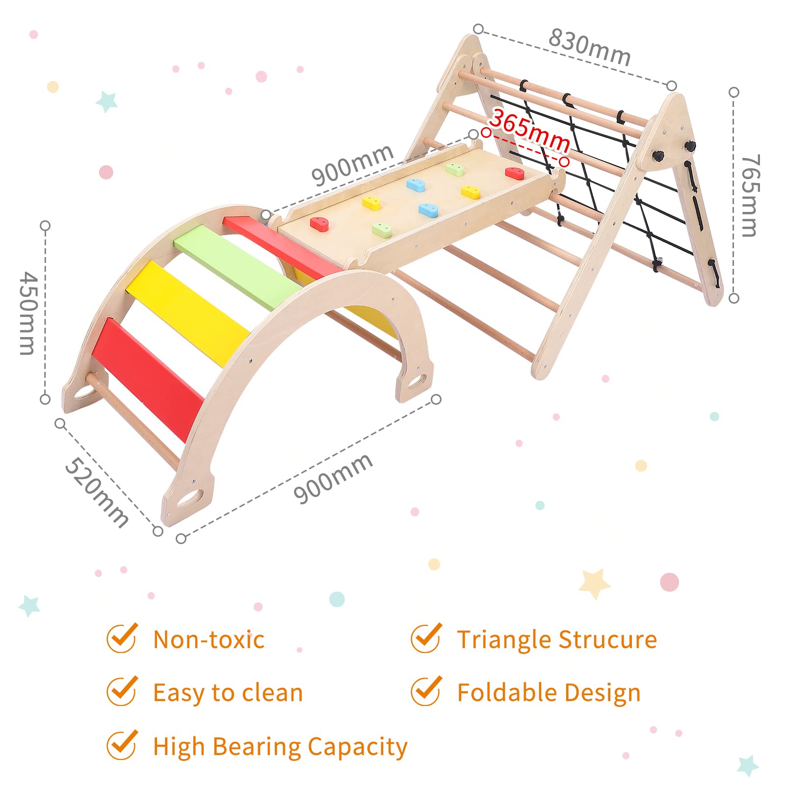 3-in-1 Wooden Toddler Indoor Gym Playset