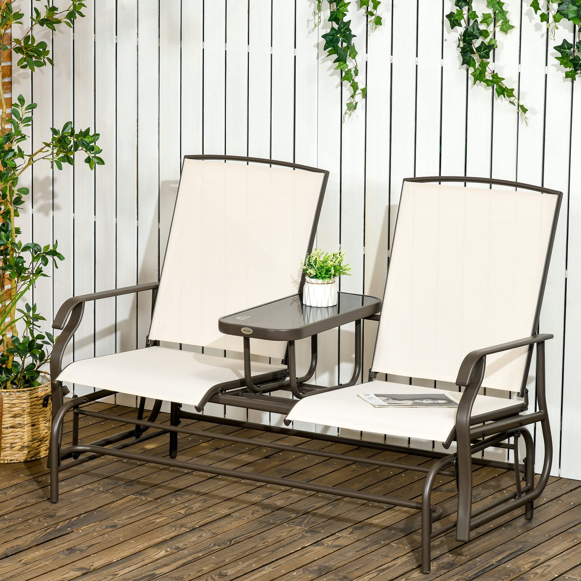 Outsunny Outdoor Glider Bench with Center Table