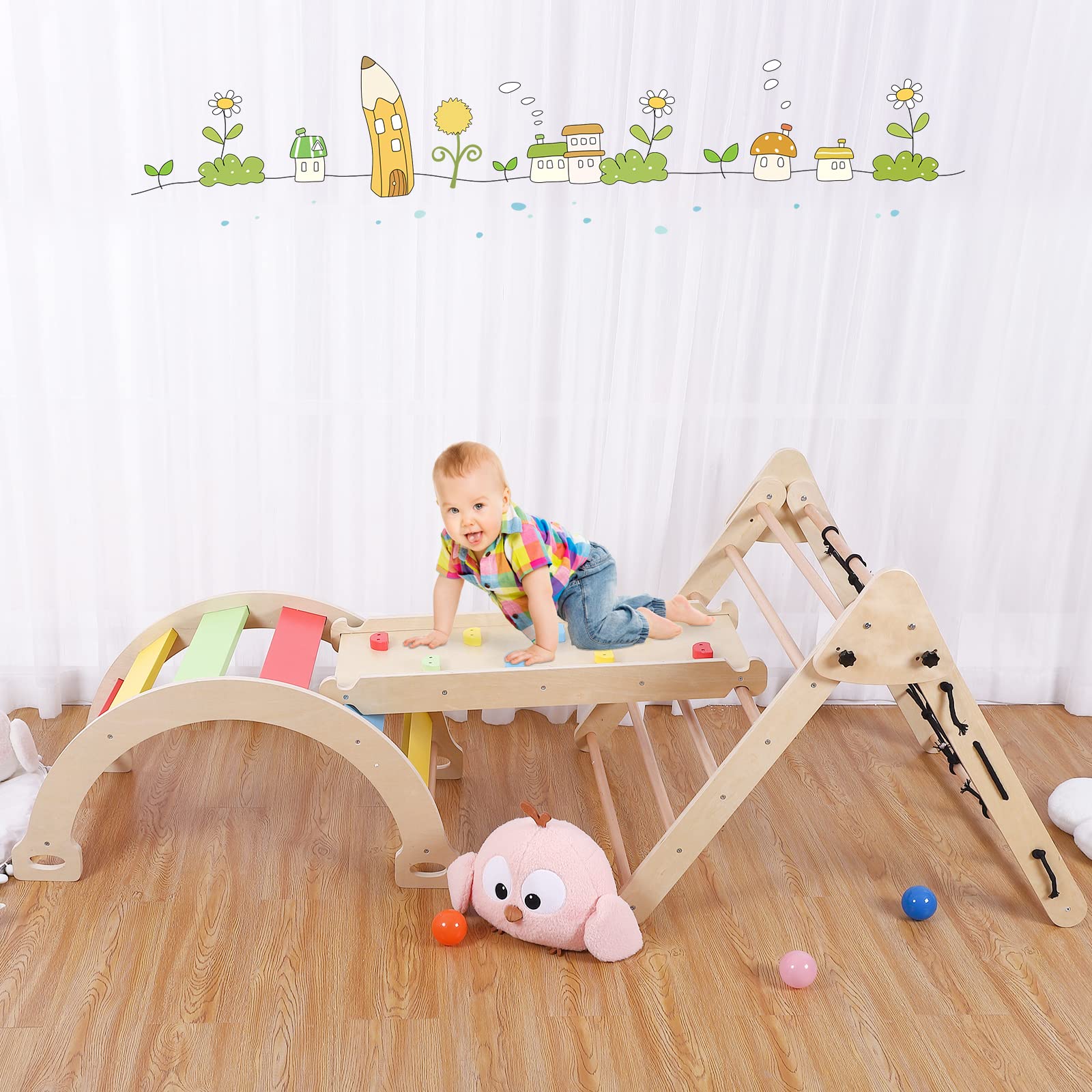 3-in-1 Wooden Toddler Indoor Gym Playset