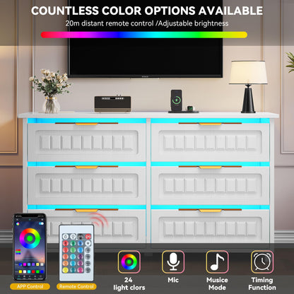 DWVO 6-Drawer Dresser with LED Lights and Charging Station