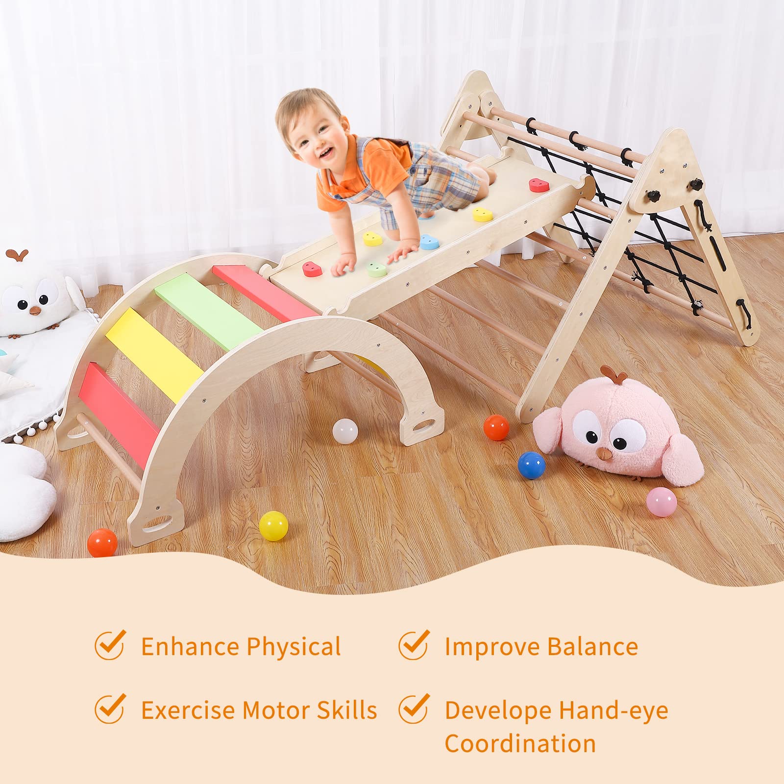 3-in-1 Wooden Toddler Indoor Gym Playset
