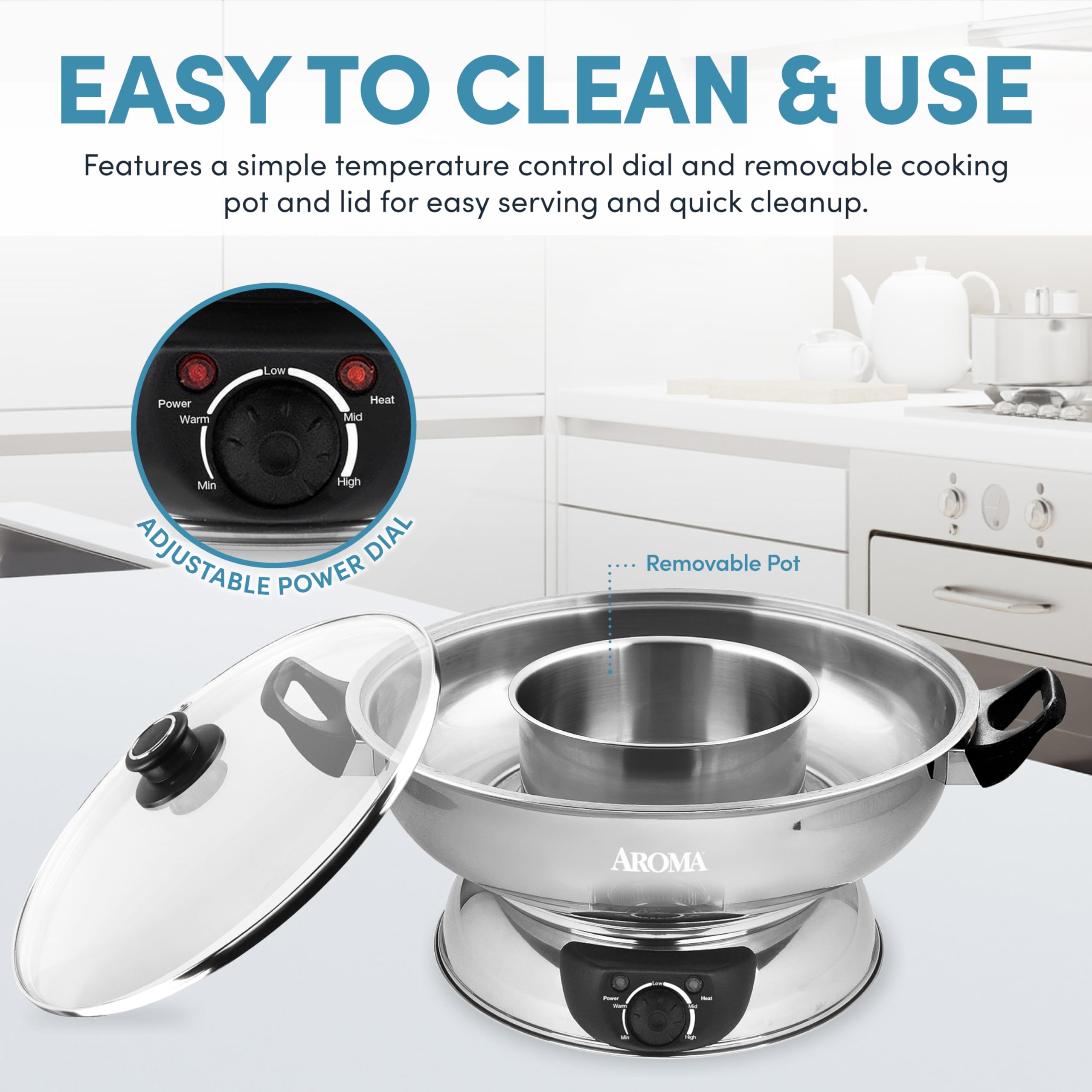 AROMA 5-Quart Stainless Steel Hot Pot, Silver