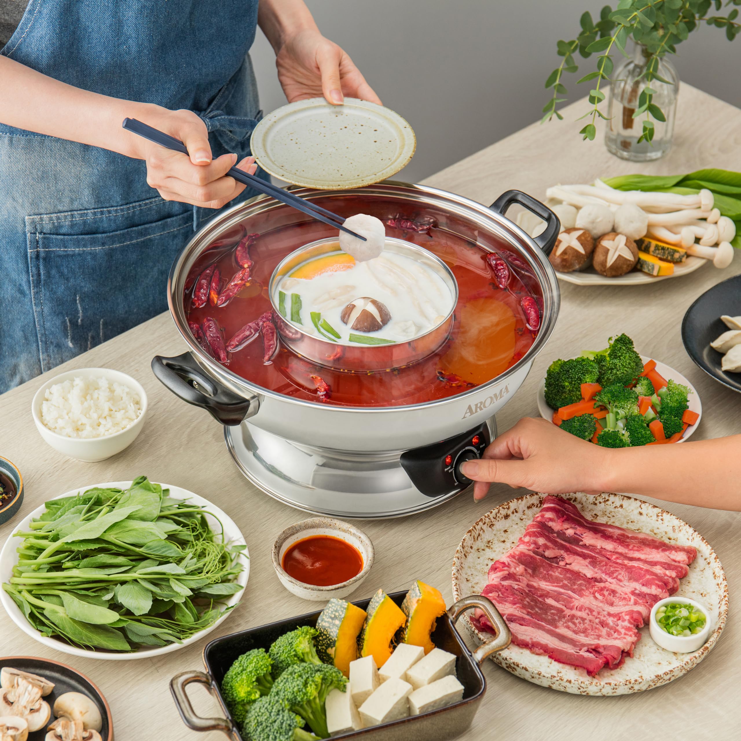 AROMA 5-Quart Stainless Steel Hot Pot, Silver