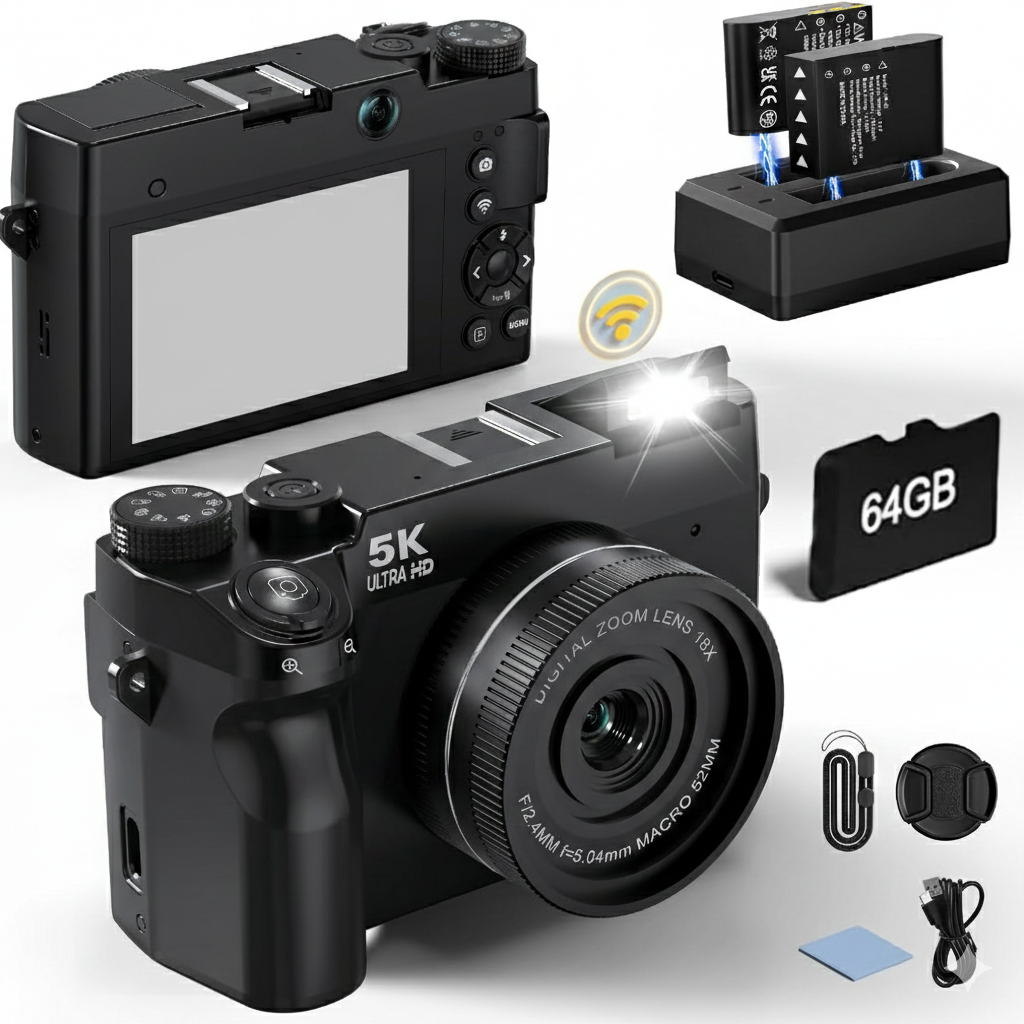 5K 75MP WiFi Vlogging Digital Camera