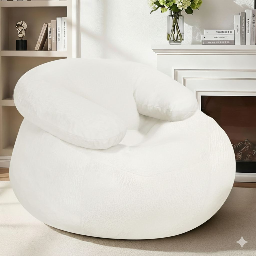 Oversized Faux Fur Bean Bag Sofa with Pillow