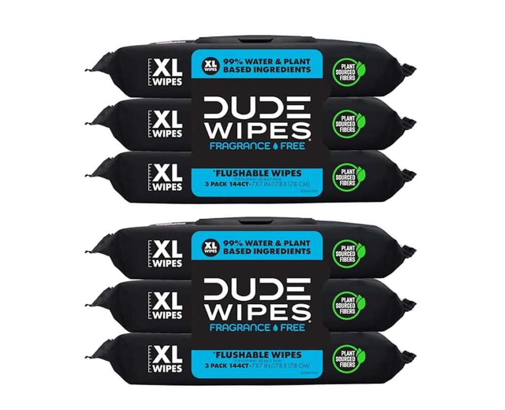 6 Pack DUDE Wipes Unscented Flushable Wipes 144 Count