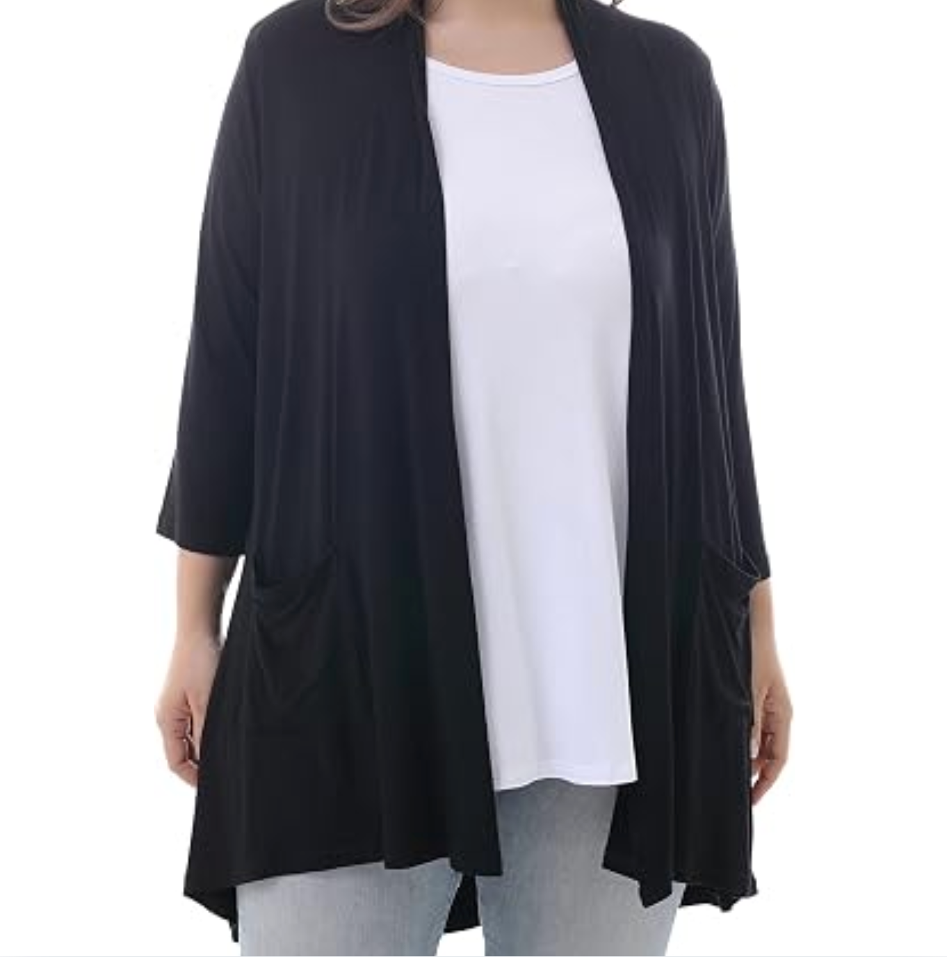 Plus Size Lightweight Printed Drape Cardigan with Pockets (2 Colors)
