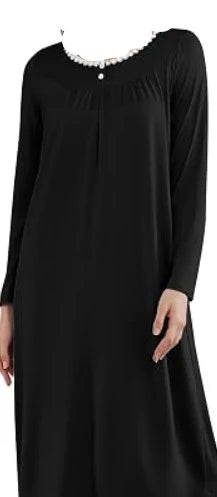 Button Down Long Sleeve Nightgown Dress