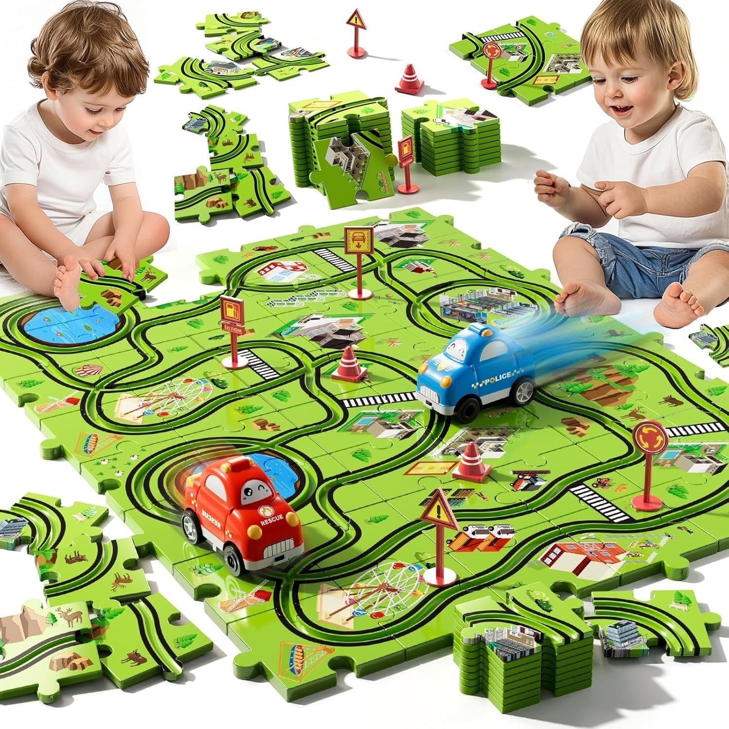 48 Piece Puzzle Race Track Car Toy Set