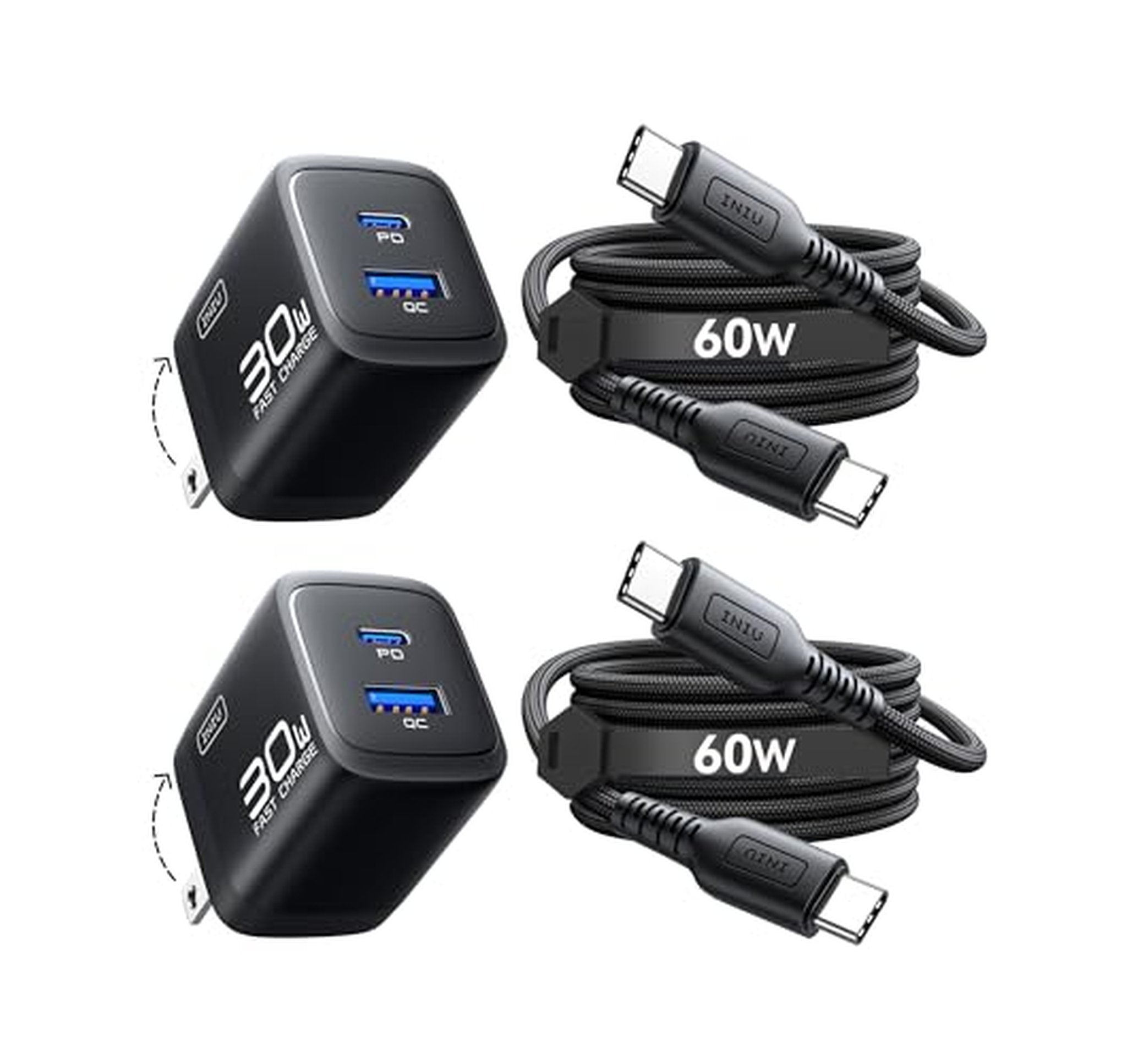 2 Packs 30W Dual-Port USB C Fast Charger Block With Cable