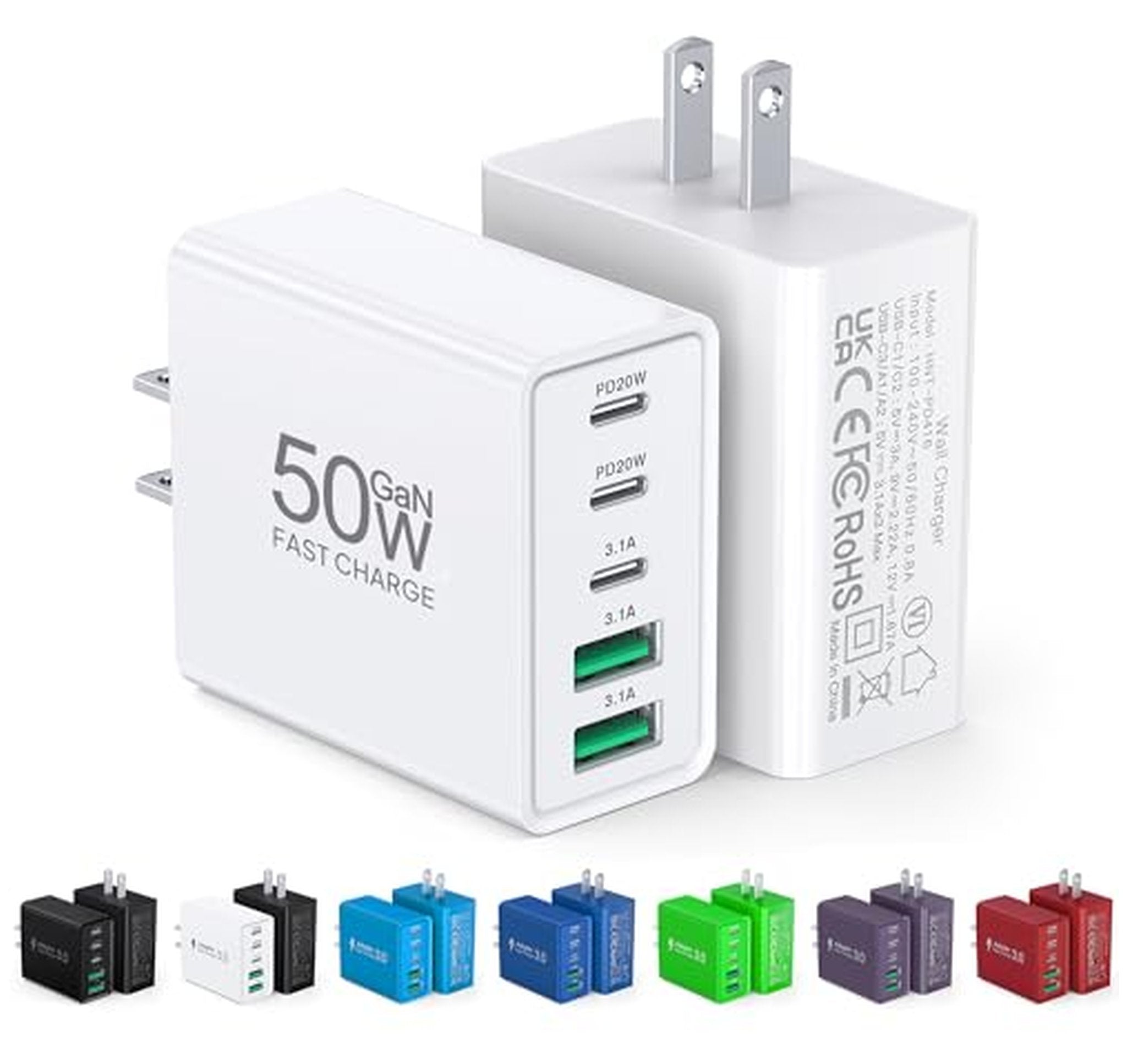 2 Pack 50W 5-Port USB C Fast Charger