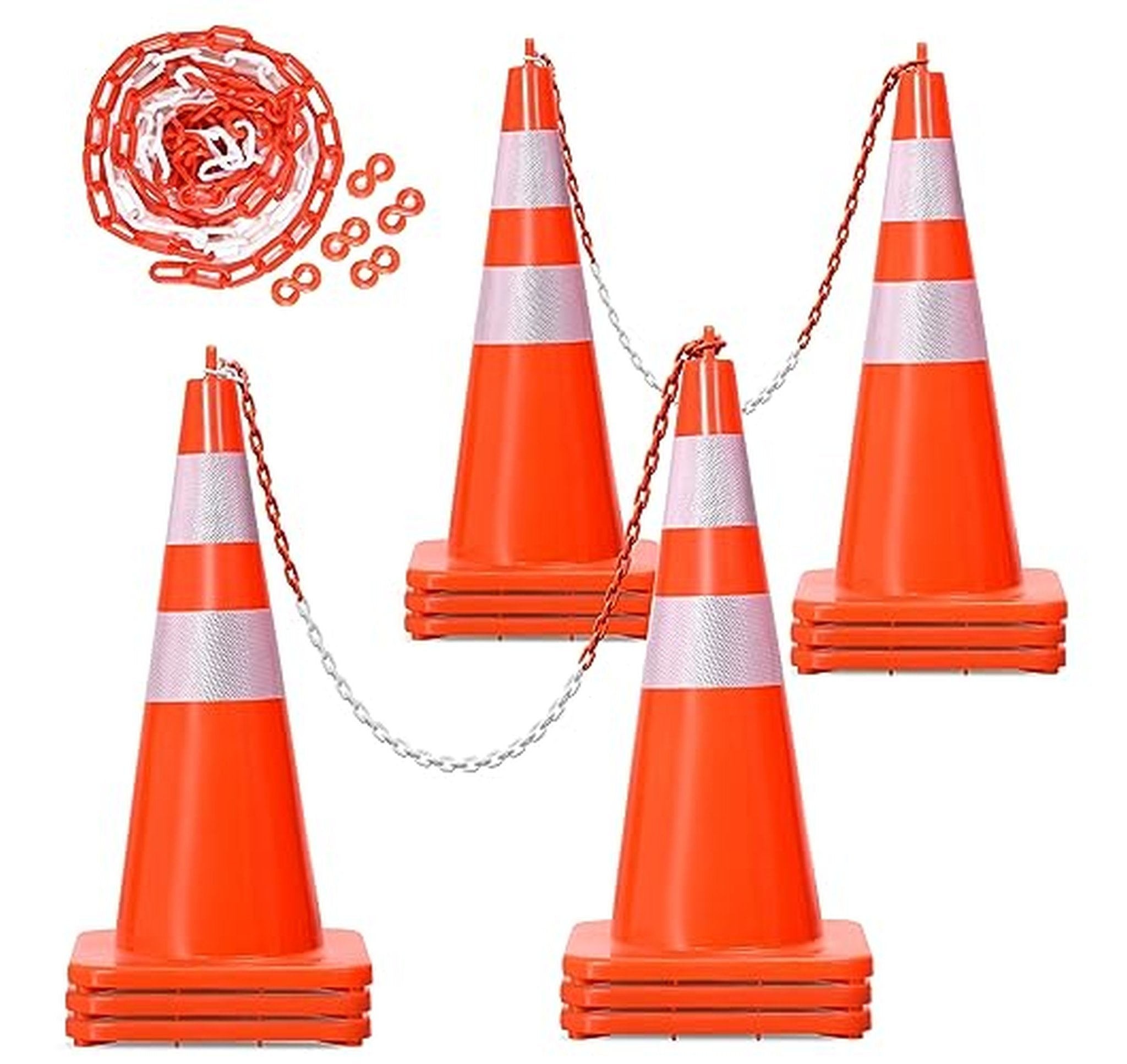 12 Pack Traffic Cones with Chain and Reflective Collars
