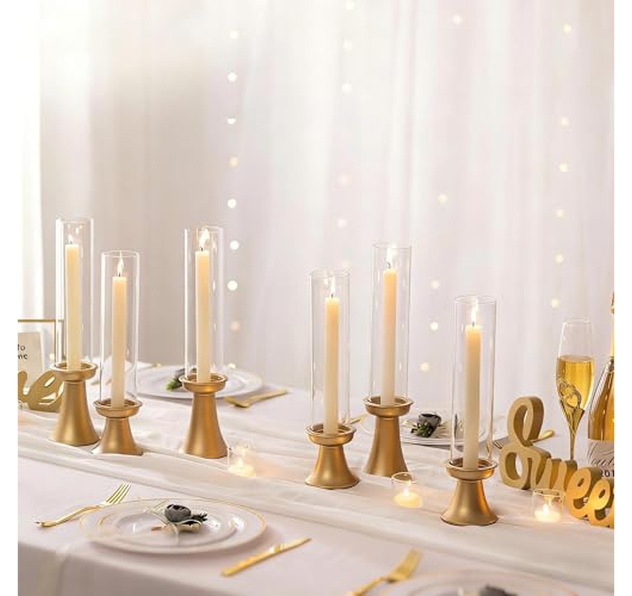 6 Pack Hurricane Taper Candle Holders with Glass Sleeves