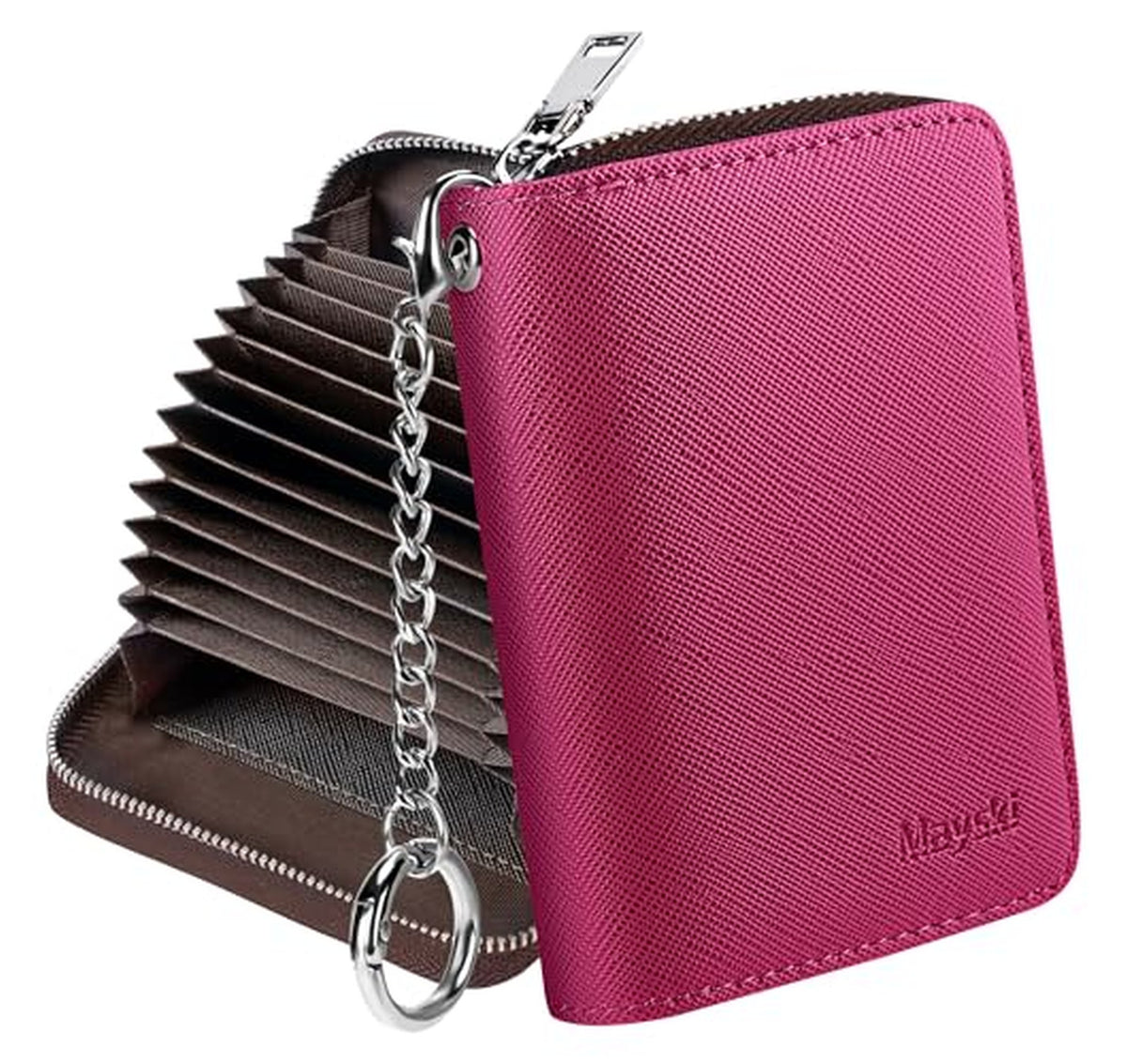 Zipper Accordion Credit Card Wallet with Keychain