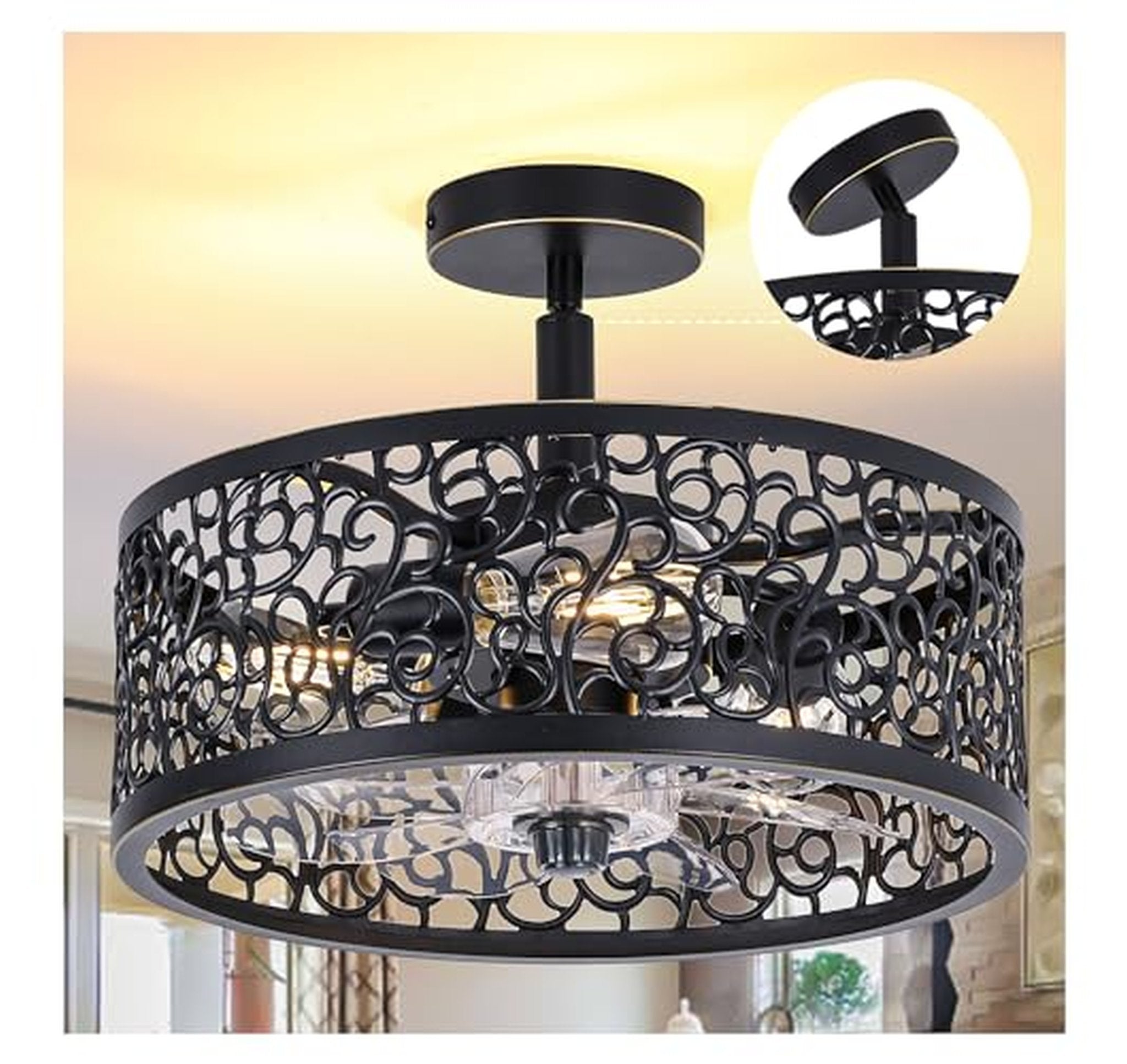 15-Inch Farmhouse Caged Ceiling Fan with Light