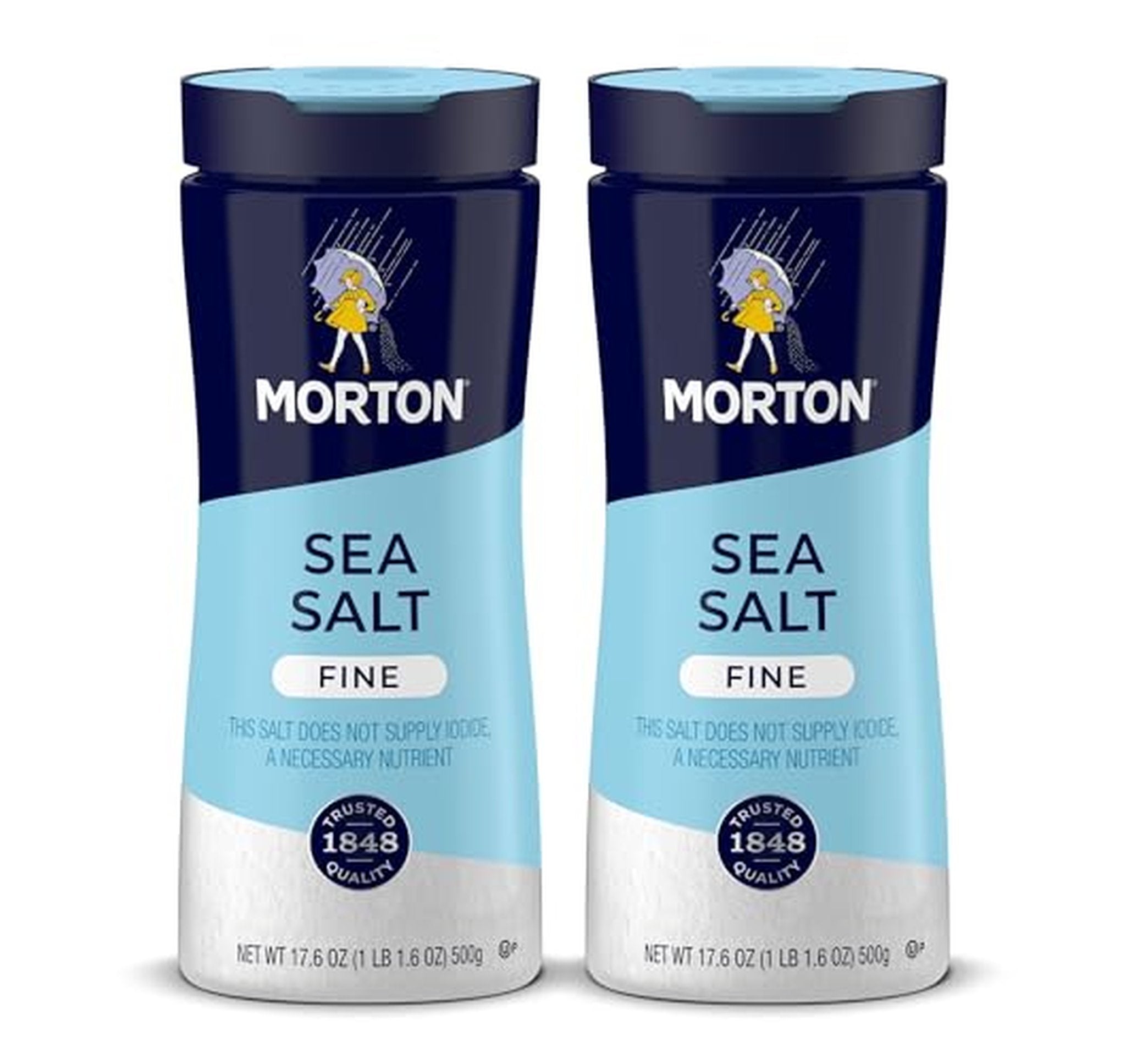 2 Pack Morton Fine All-Natural Sea Salt 17.6 oz