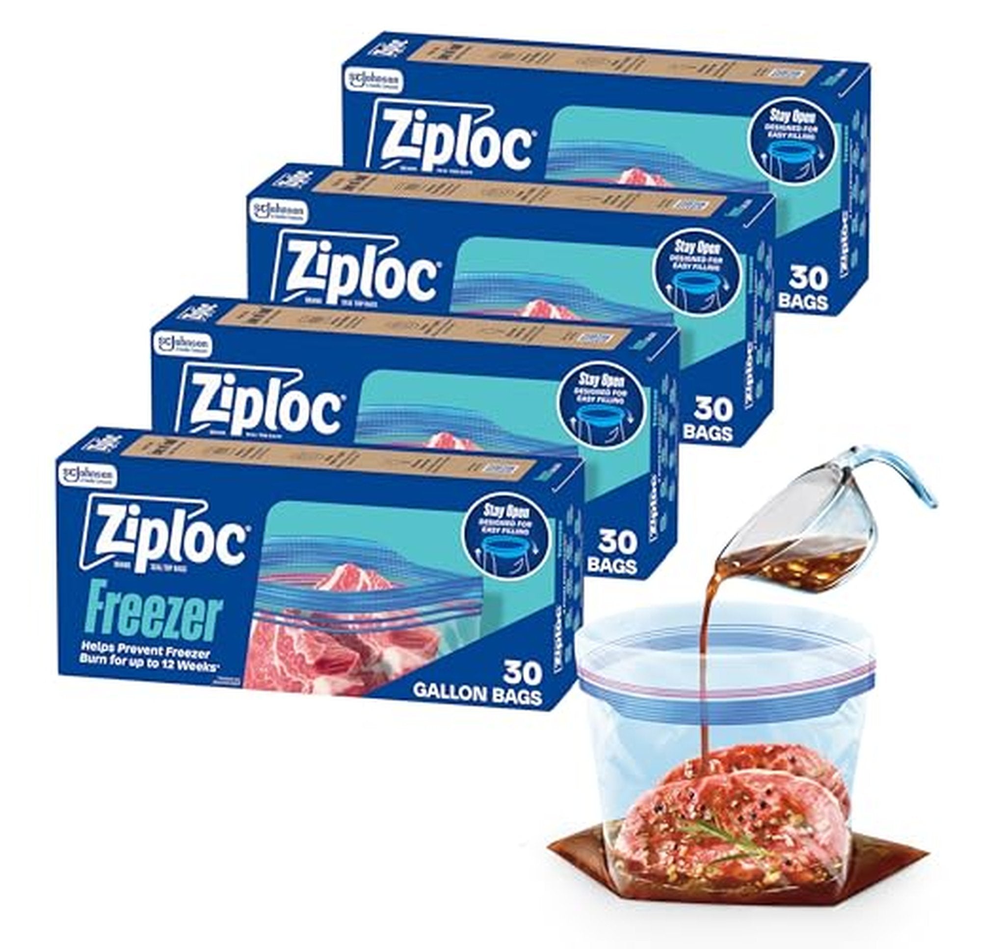 4 Pack Ziploc Gallon Freezer Storage Bags 120 Count
