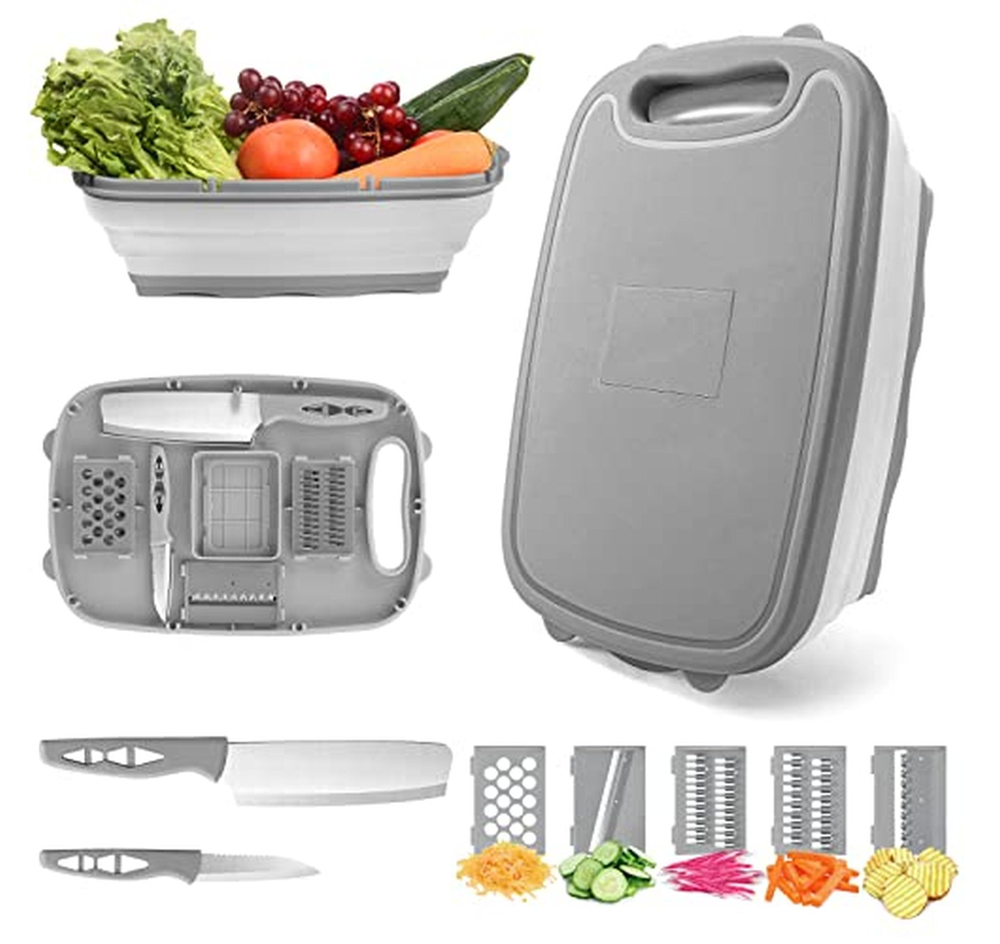 Collapsible 9-in-1 Cutting Board with Colander Basket