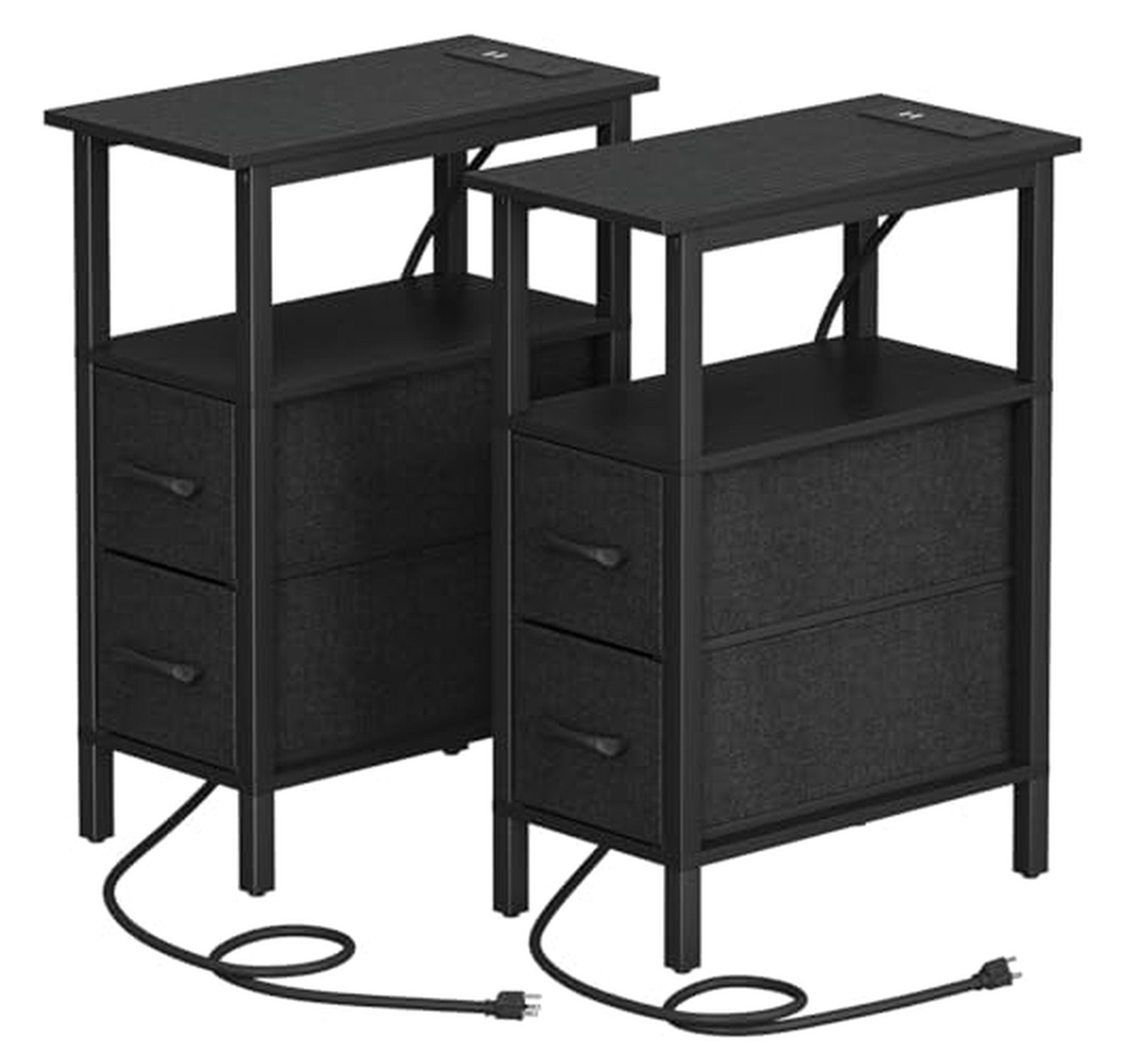 2 Pack Narrow Side Tables with Charging Station