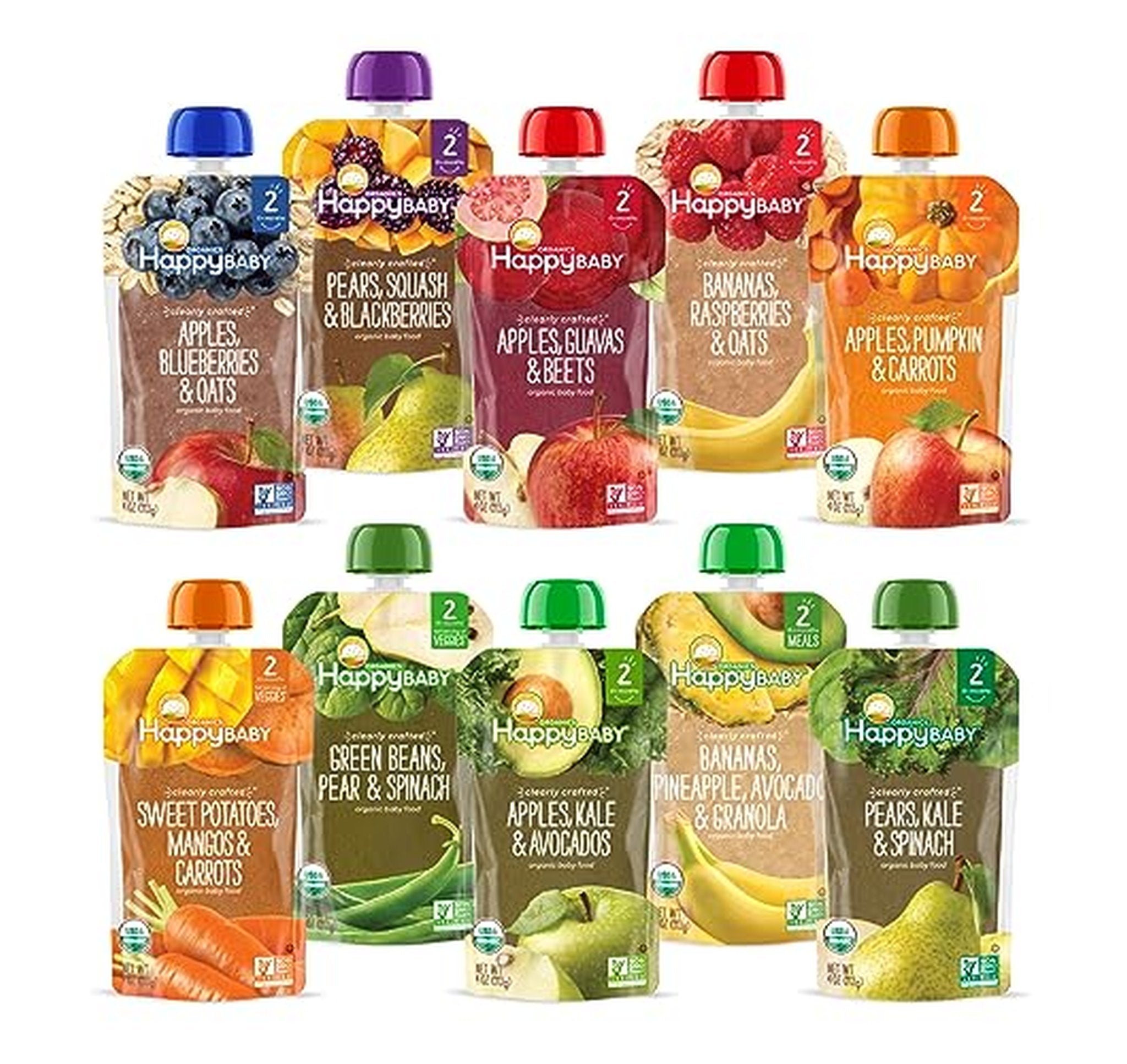 20 Pack Happy Baby Organic Stage 2 Baby Food Pouches (OU)