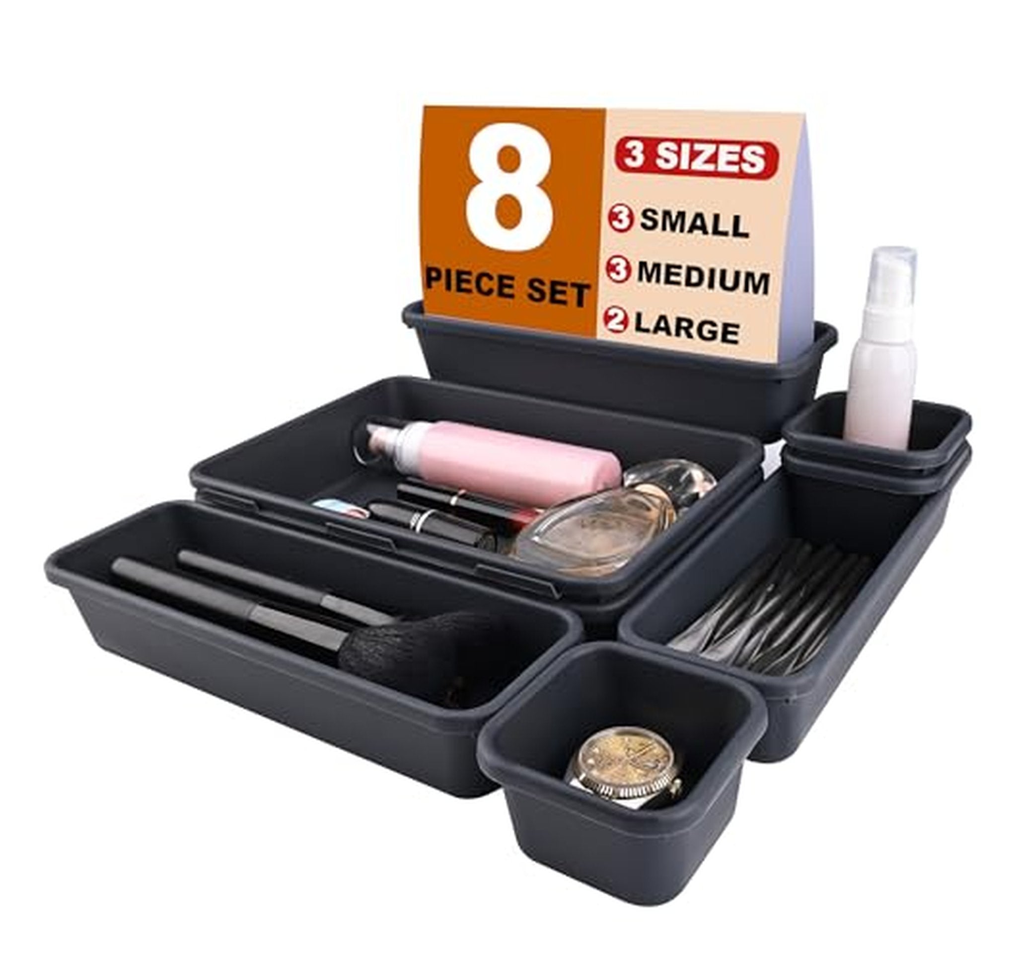 8 Pack Interlocking Plastic Desk Drawer Organizer Trays