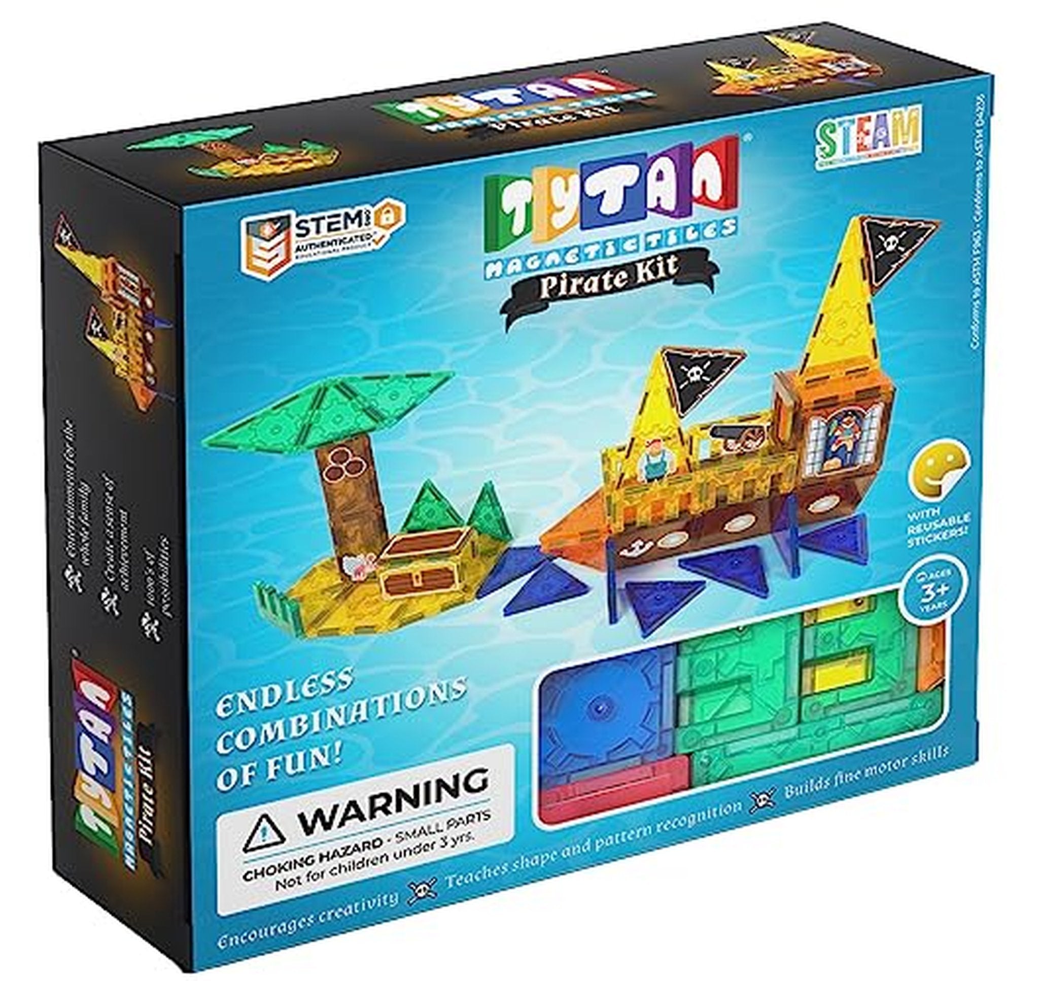 60 Piece Magnetic Pirate Ship Building Tiles Set