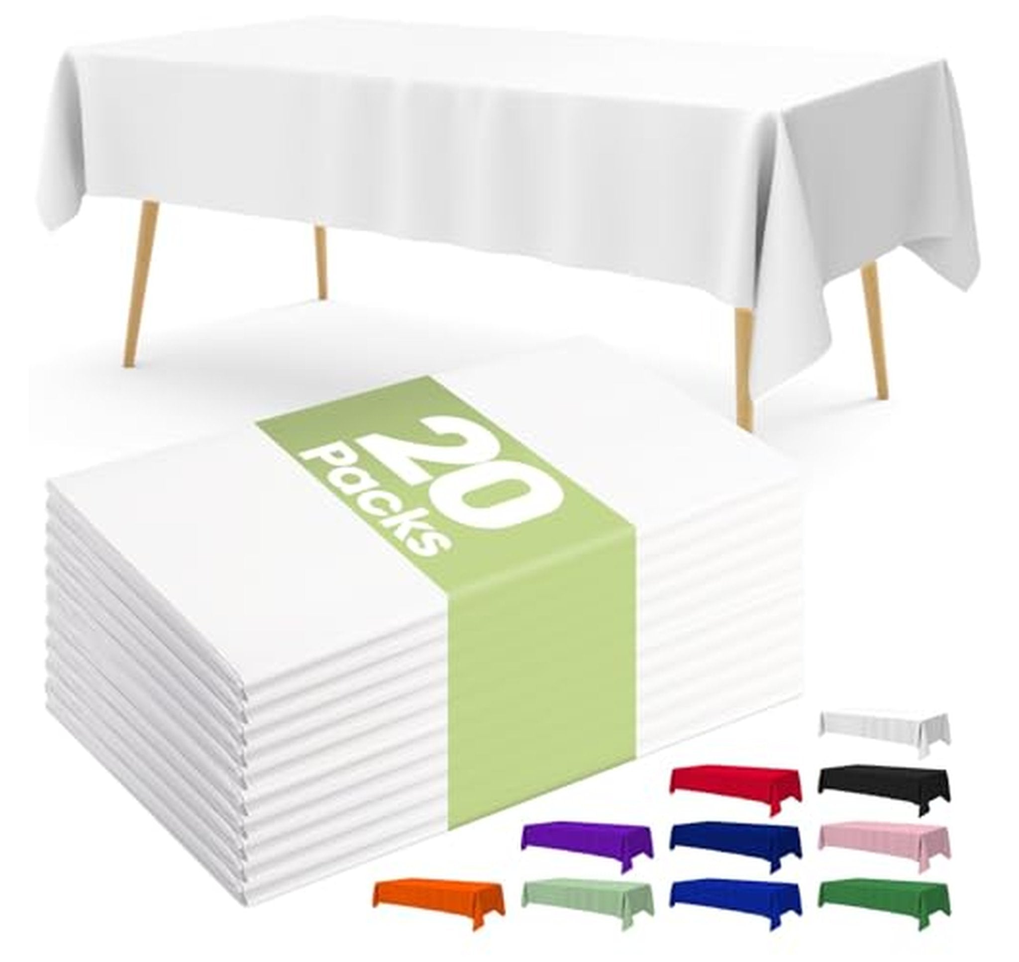 Pureegg 20 Pack Disposable Plastic Rectangle Tablecloths