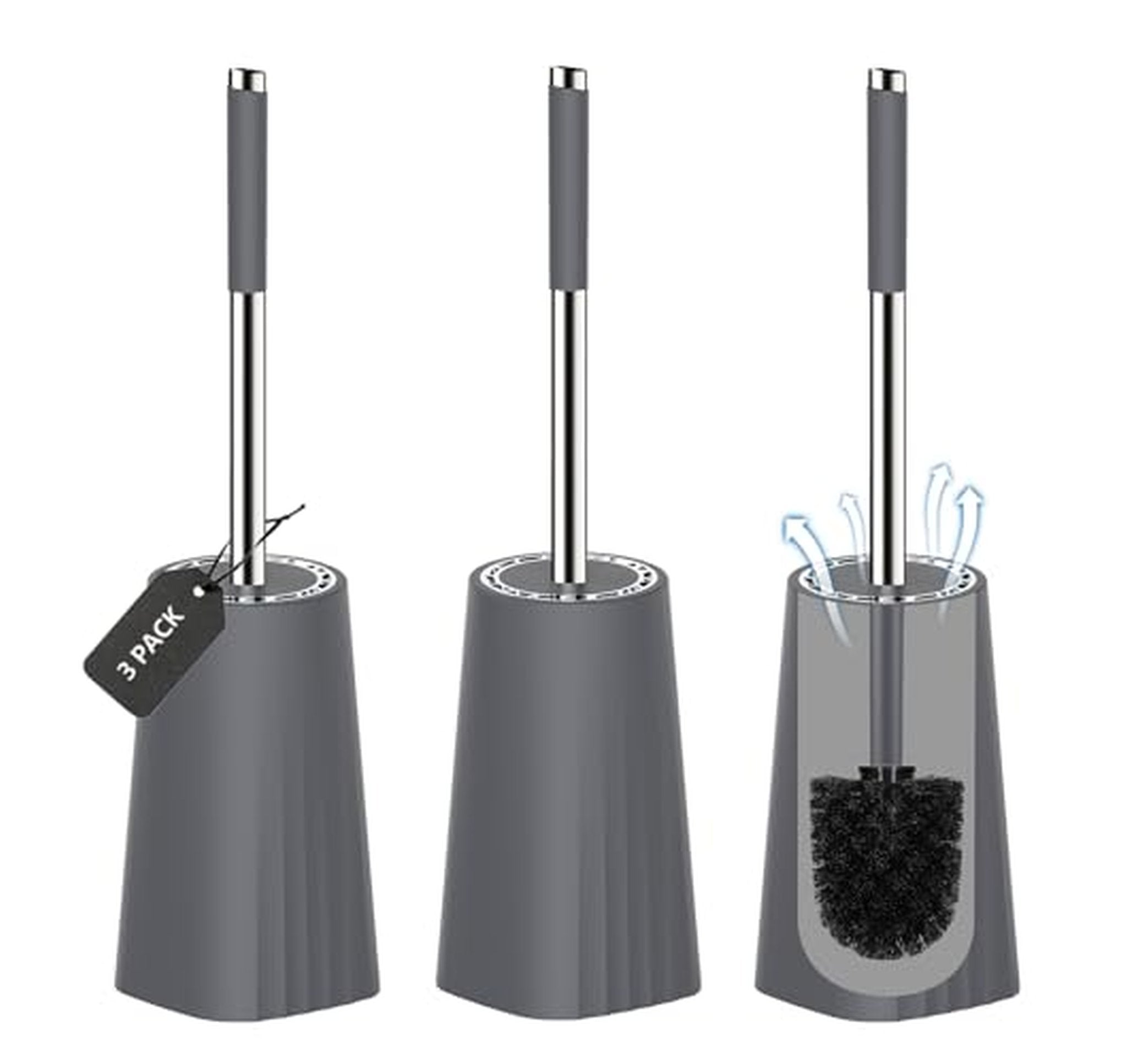 3 Pack Compact Toilet Bowl Brush and Holder