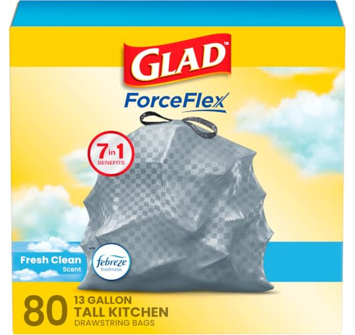 Glad ForceFlex 13 Gallon Kitchen Trash Bags, 80 Count