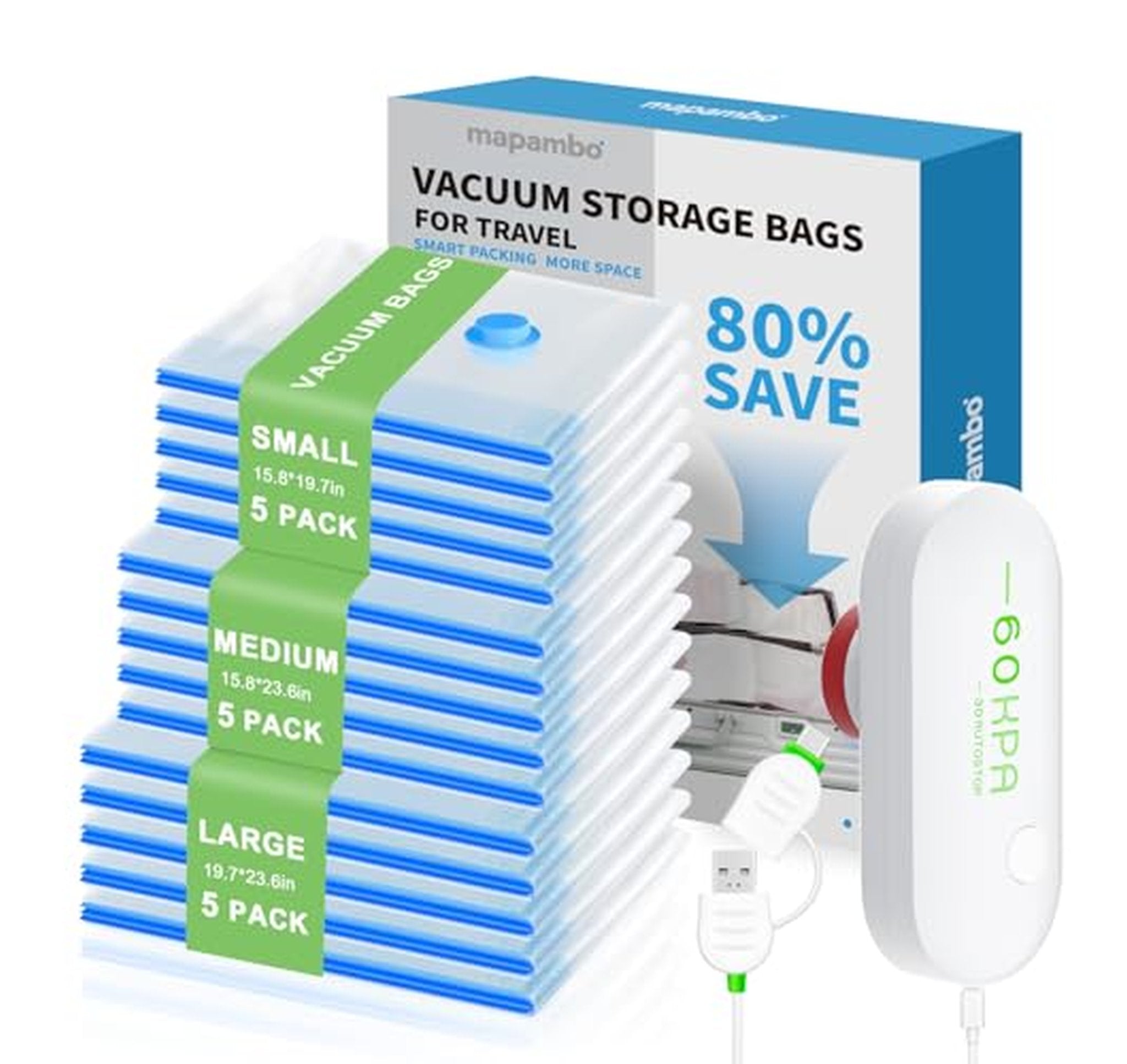 15 Pack Vacuum Storage Bags with USB Electric Pump