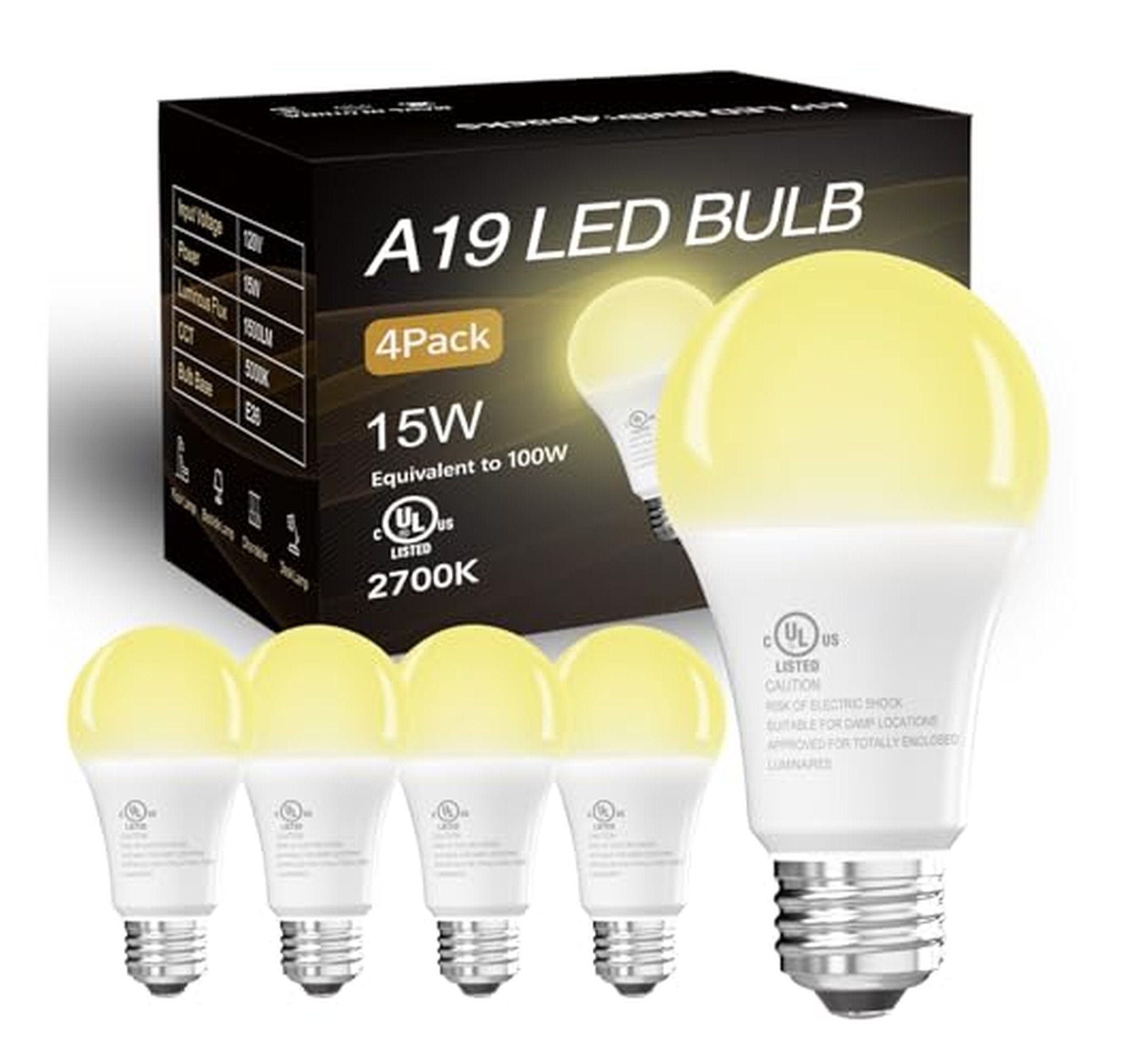 4 Pack 100W Equivalent LED Light Bulbs