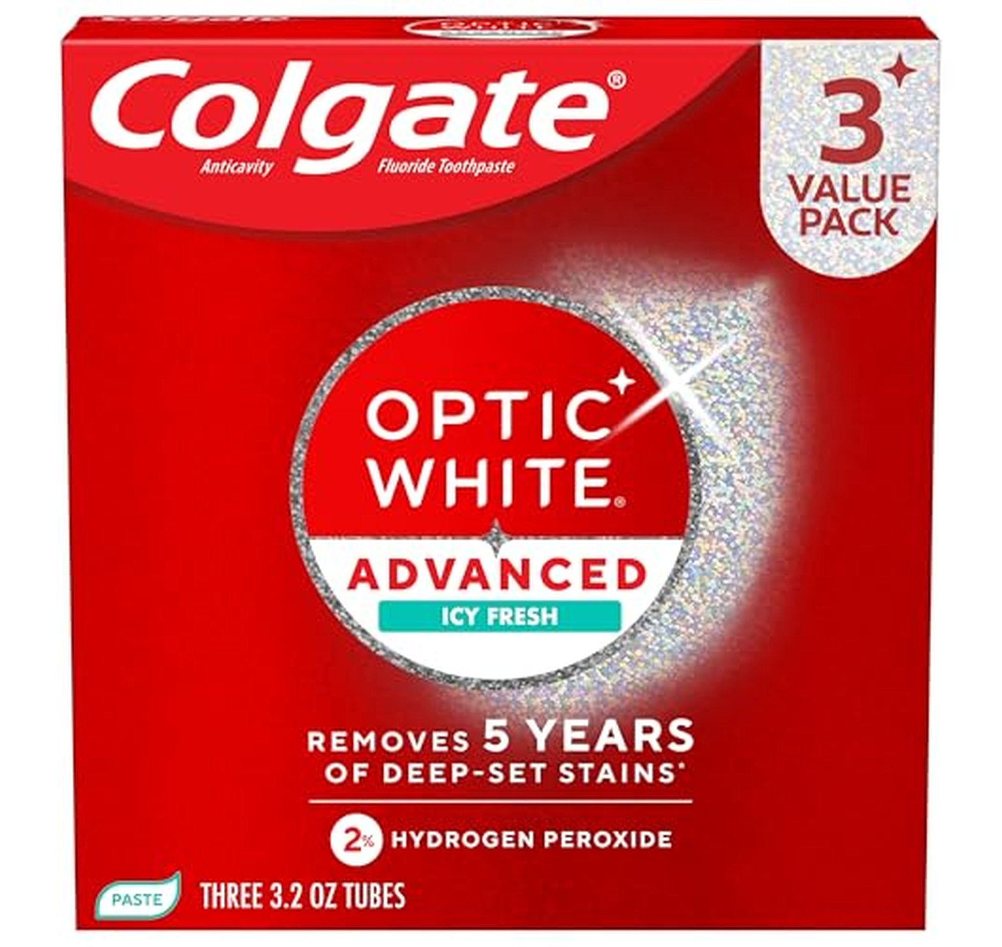 3 Pack Colgate Optic White Advanced Toothpaste 3.2 oz