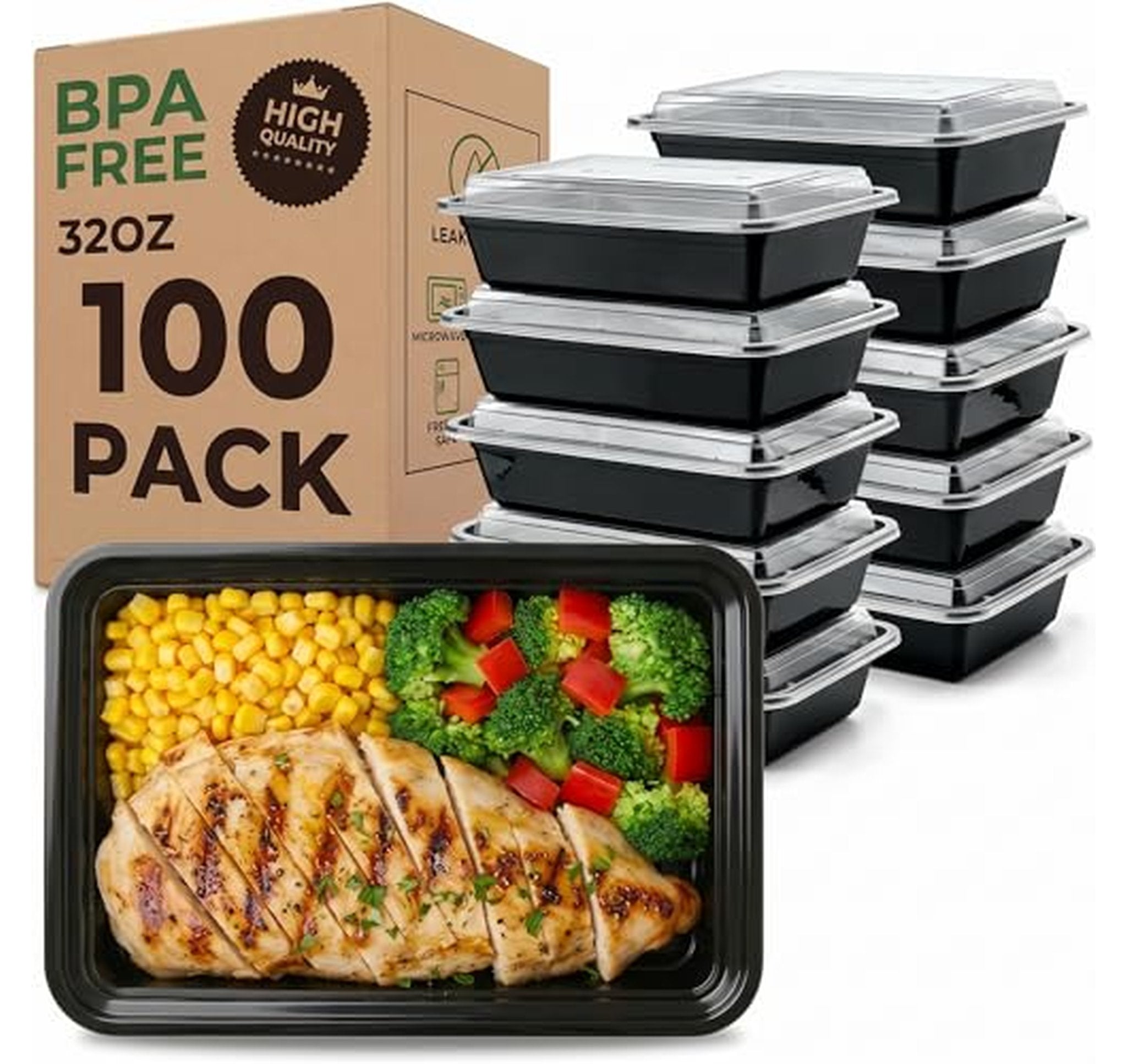 100 Pack 32oz Meal Prep Containers with Lids