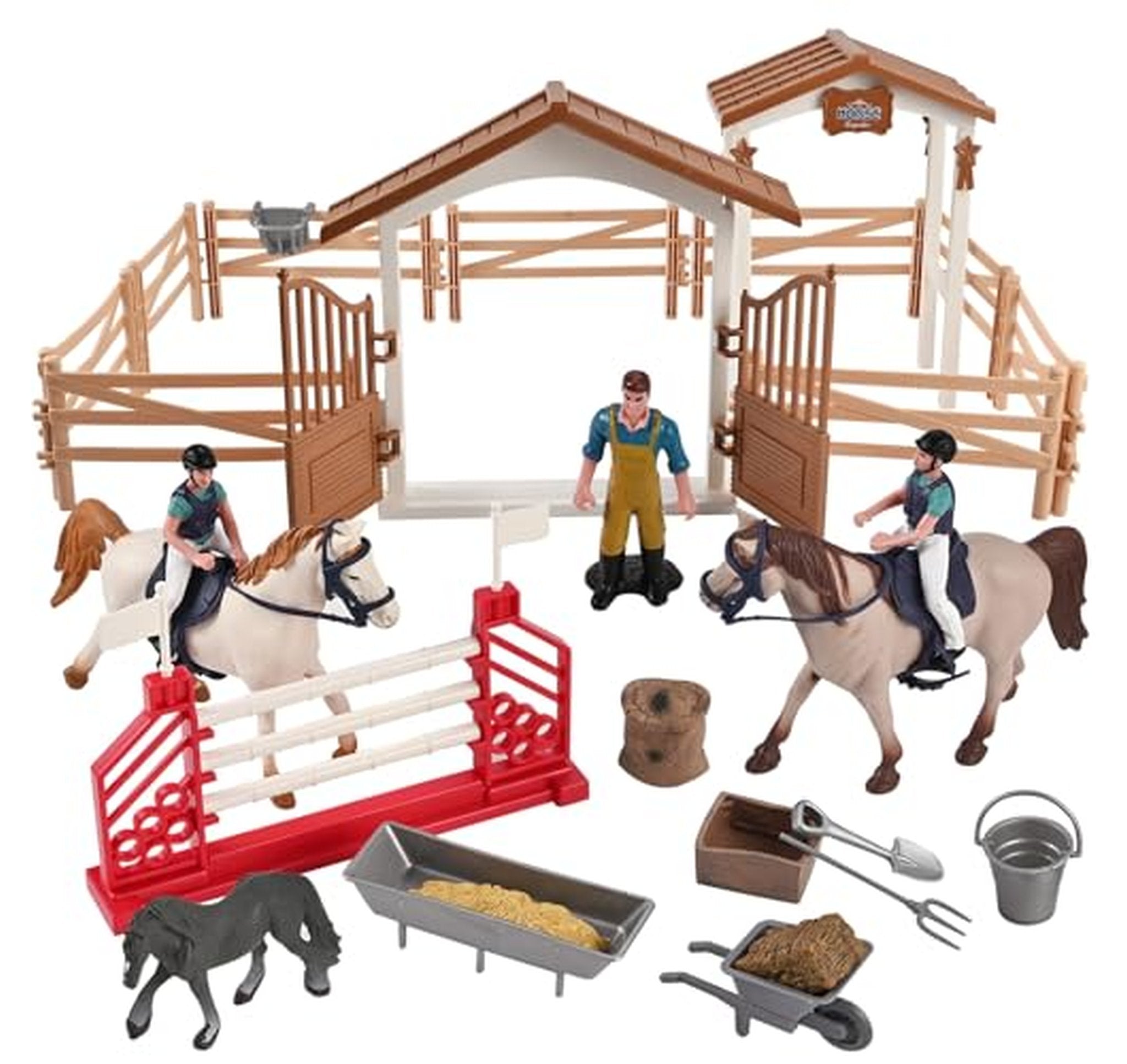 Horse Stable Playset with Horses and Rider Figures