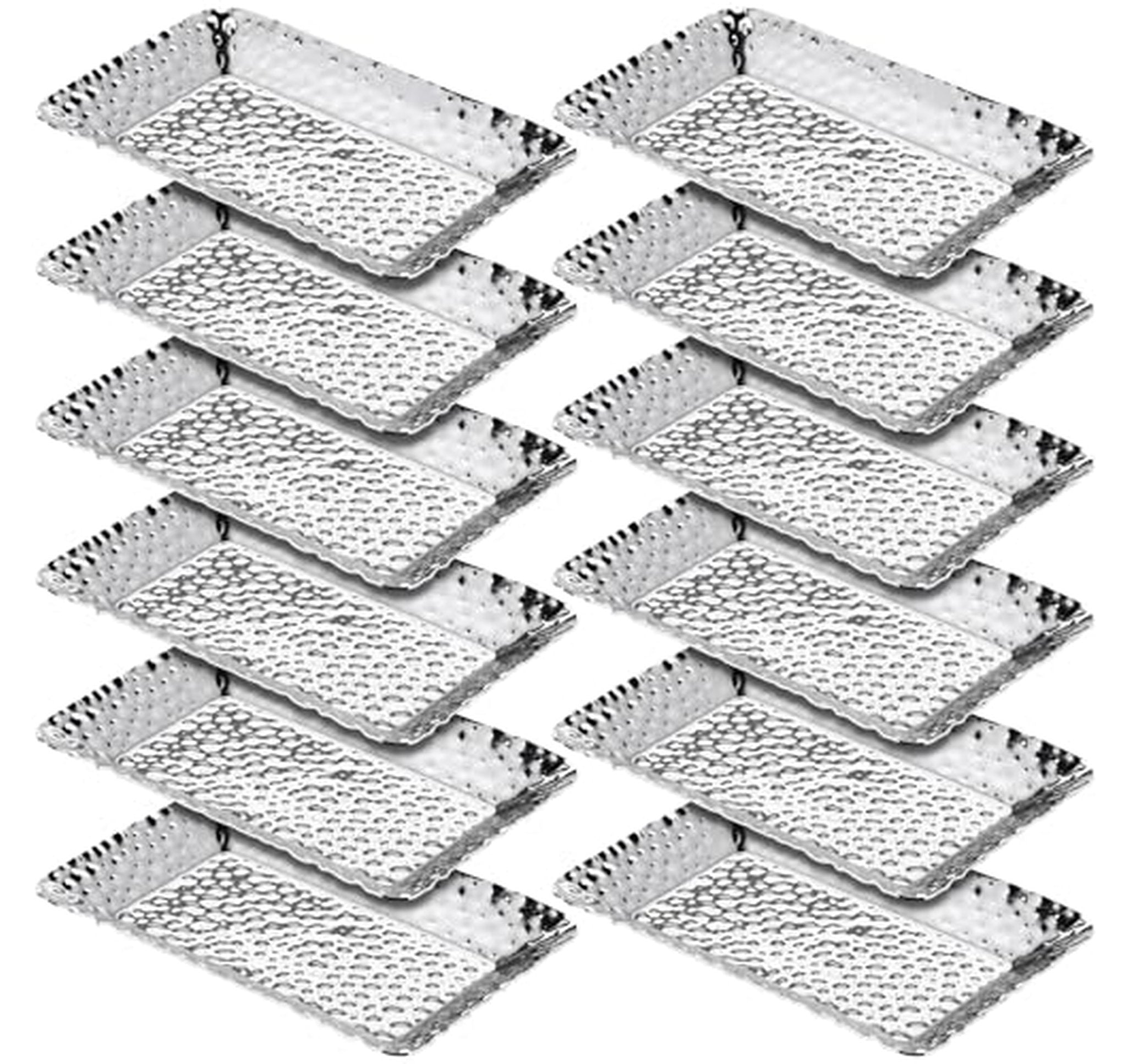 12 Pack Hammered Metal Rectangle Serving Trays