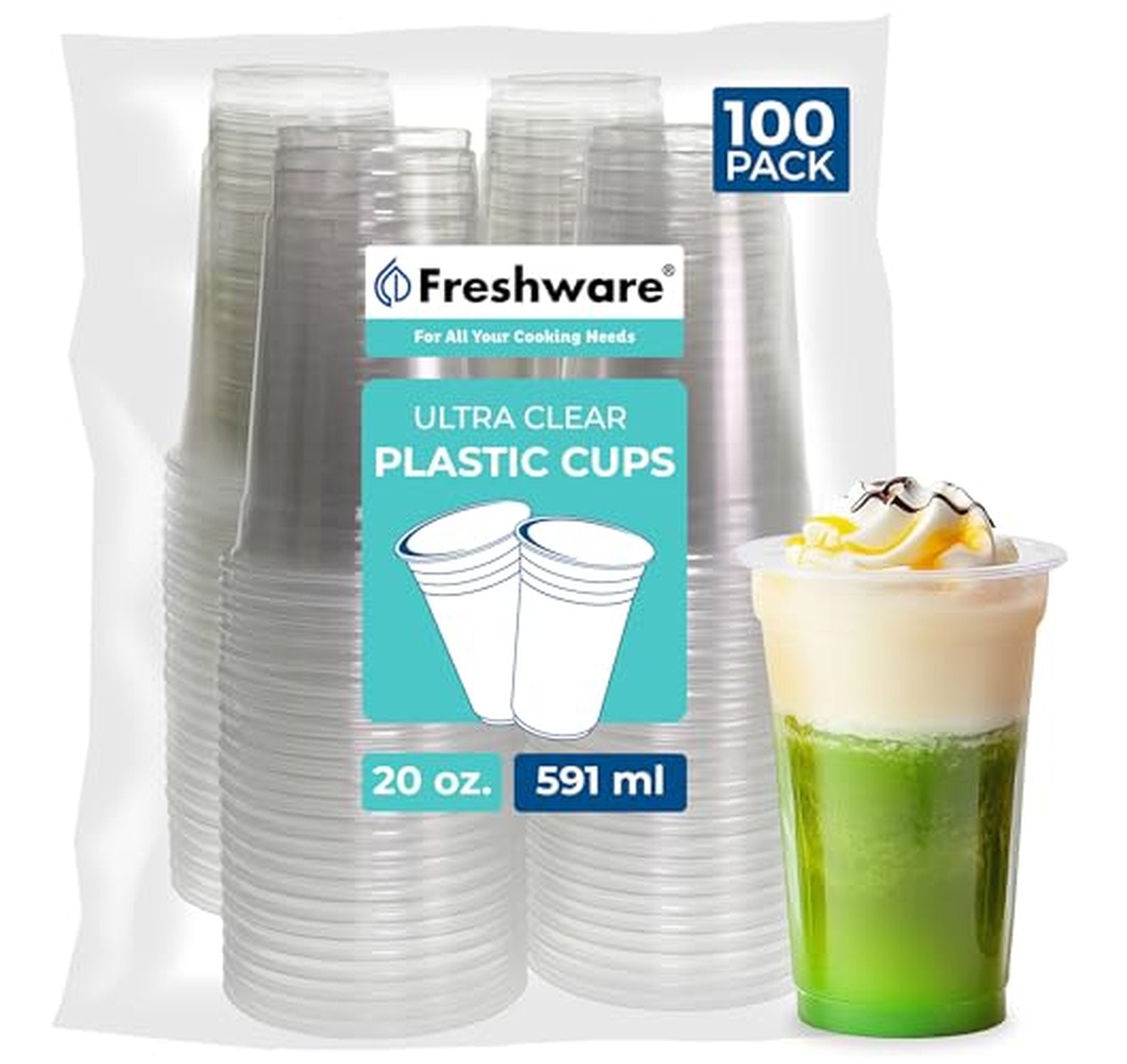 100 Pack 20 oz Disposable Plastic Cups