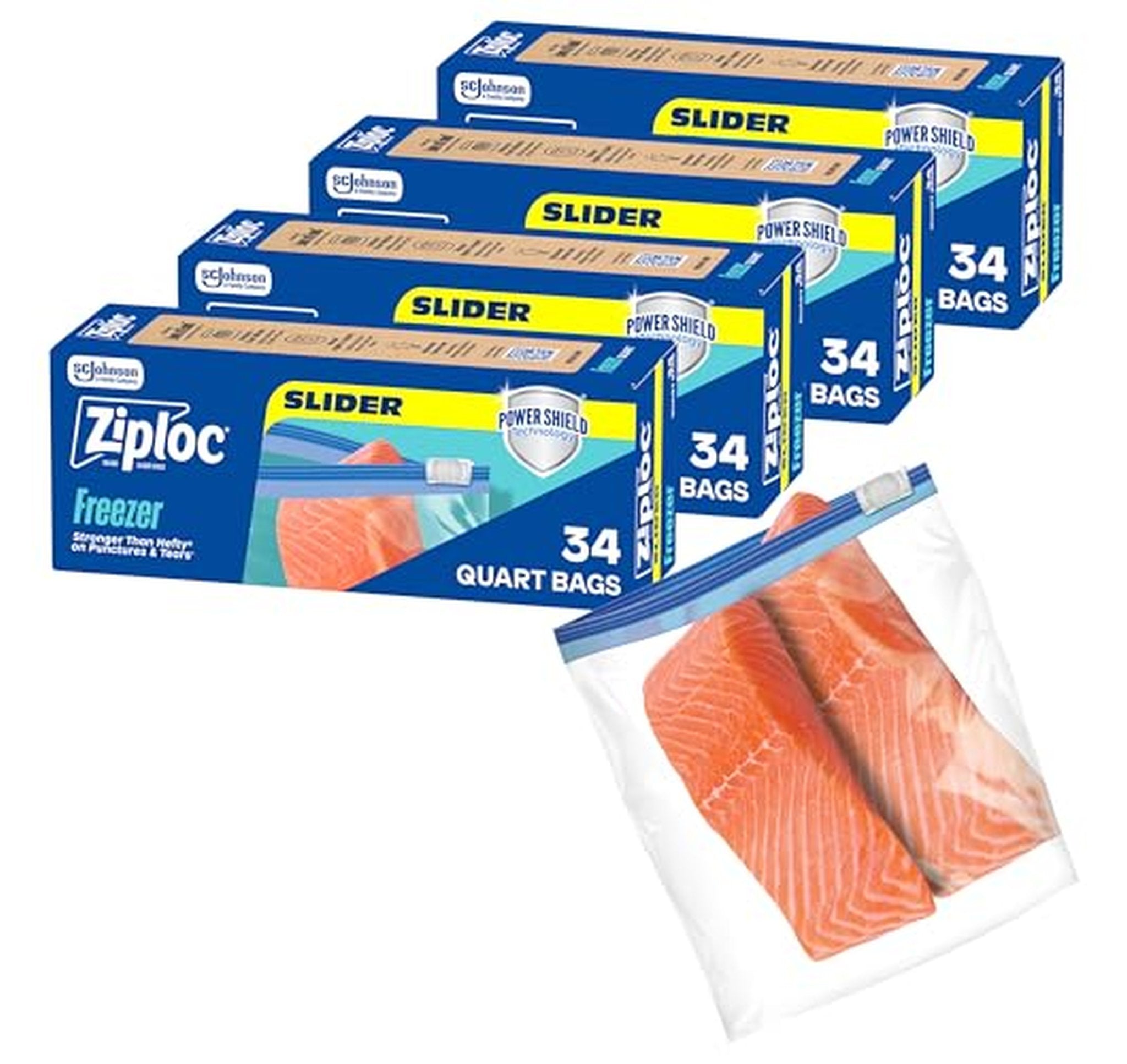 4 Pack Ziploc Quart Freezer Slider Bags 136 Count