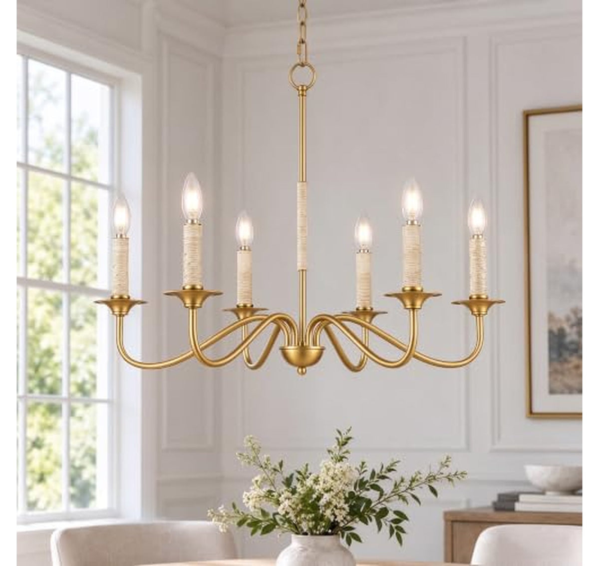 28-Inch 6-Light Rattan Rope Candle Chandelier