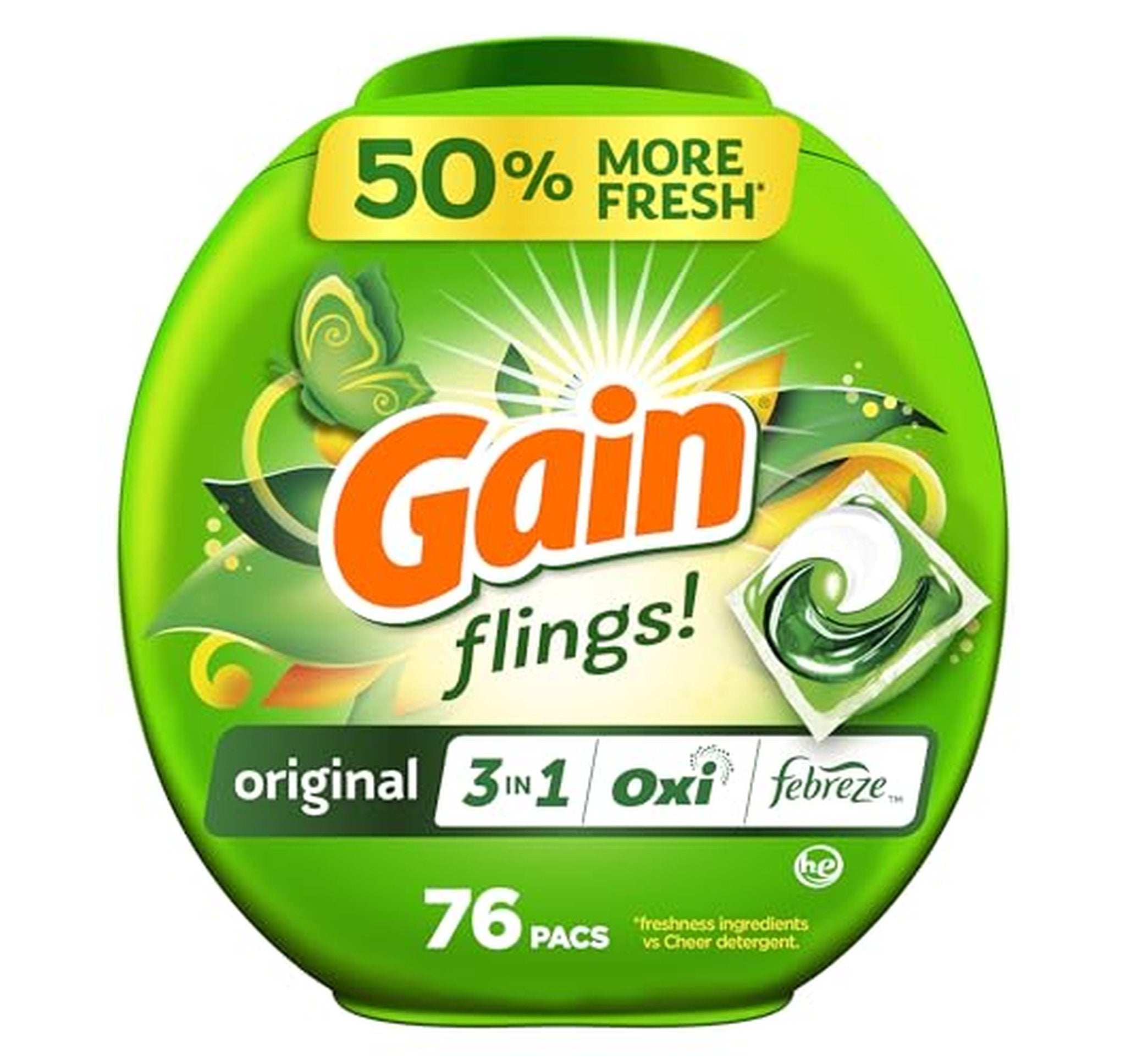 Gain Flings Odor Defense Laundry Detergent Pacs, 304 Count