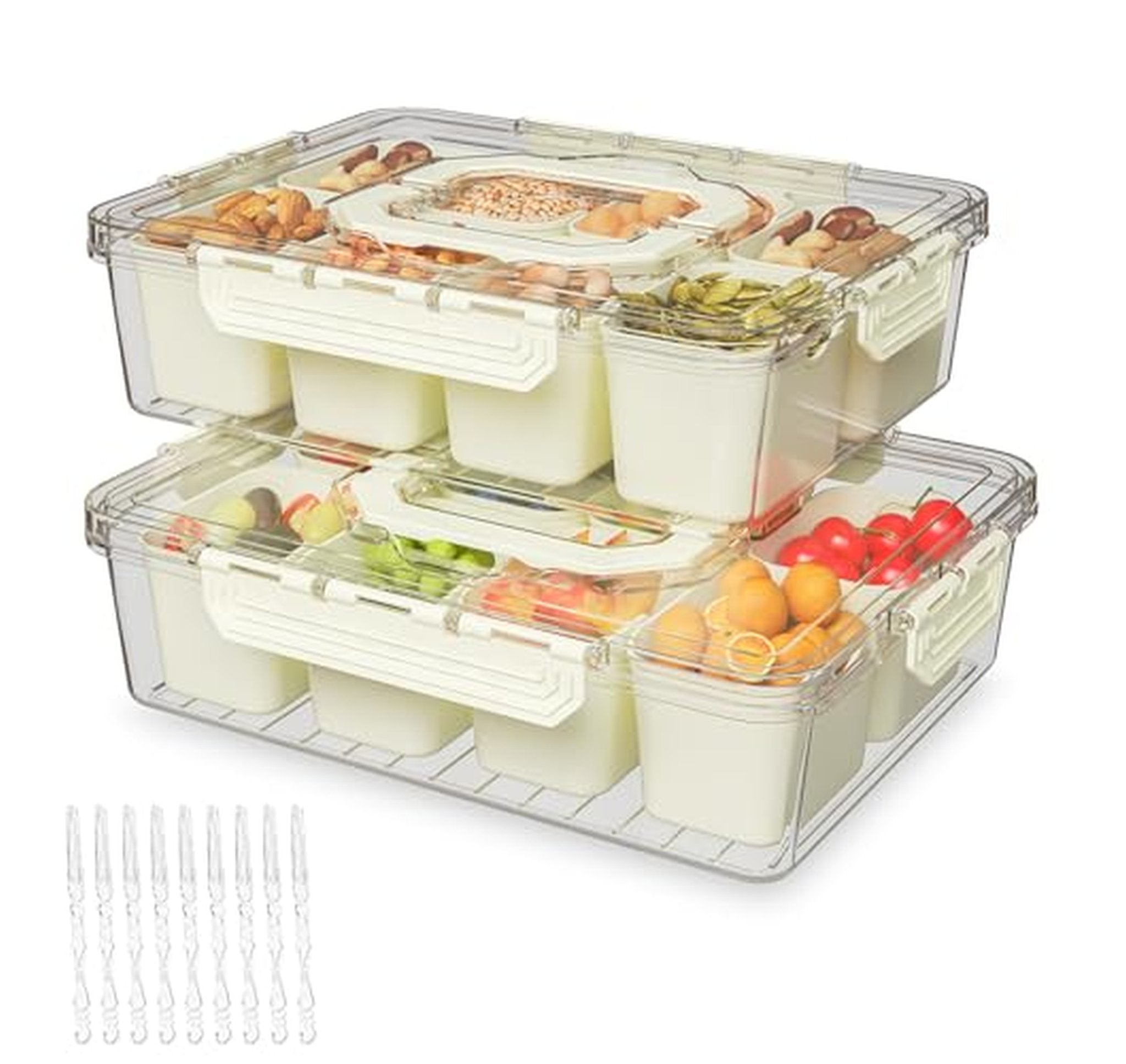 2 Pack Divided Snack Serving Tray with Lid