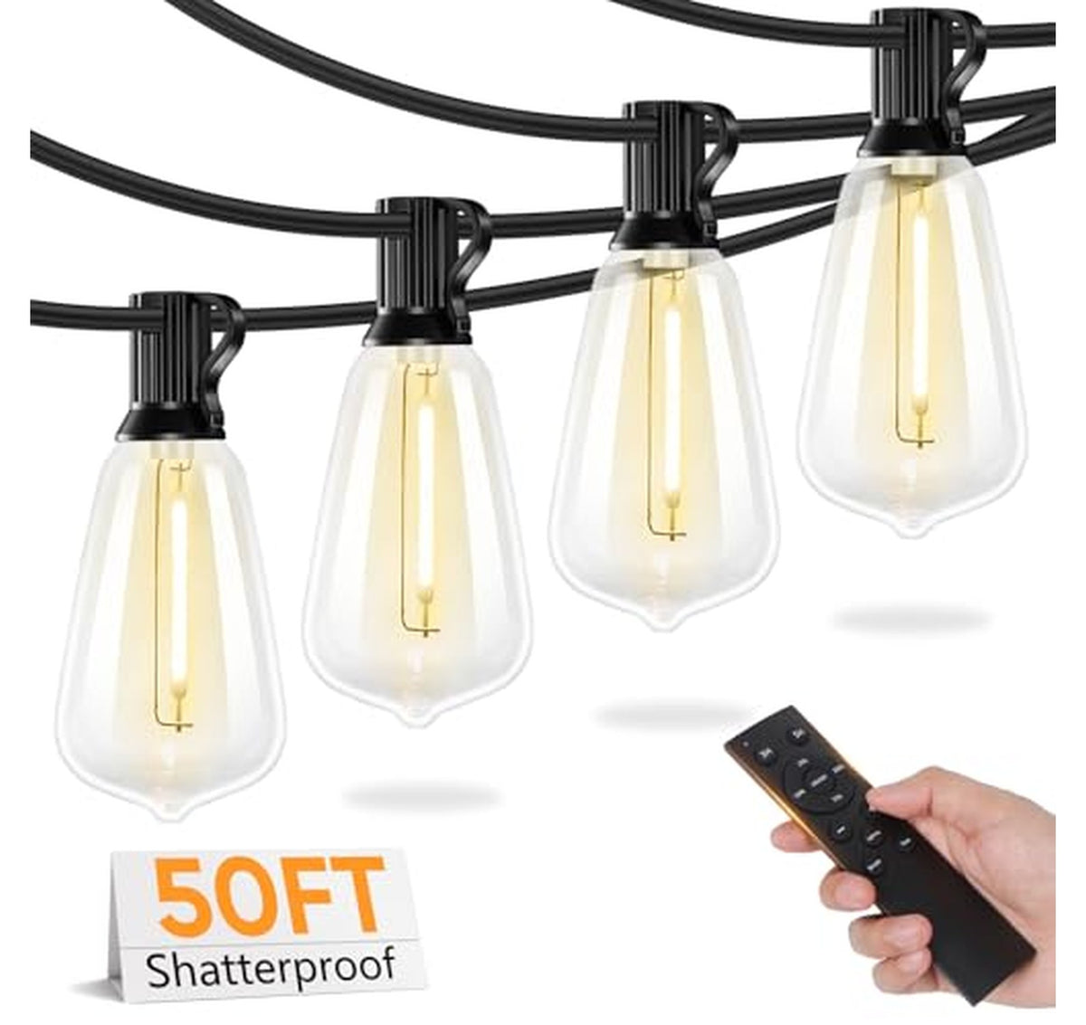 50FT Dimmable LED Outdoor String Lights with Remote